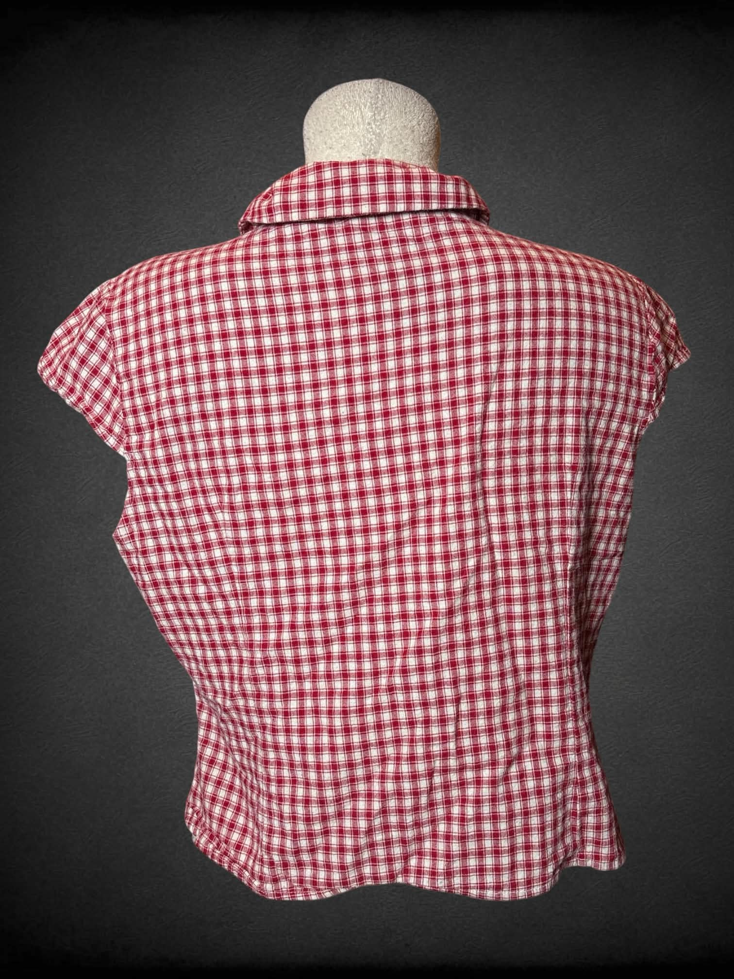 L vintage red & white gingham button-up top