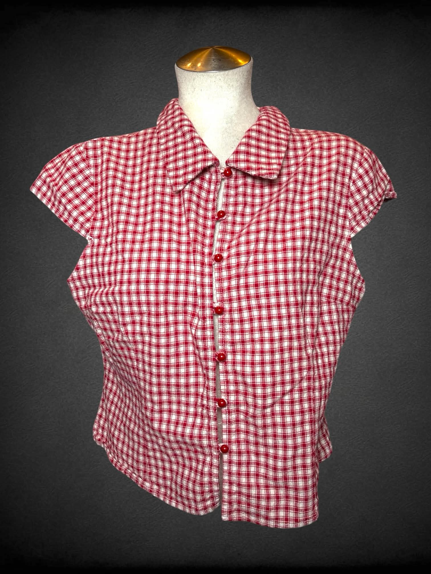 L vintage red & white gingham button-up top