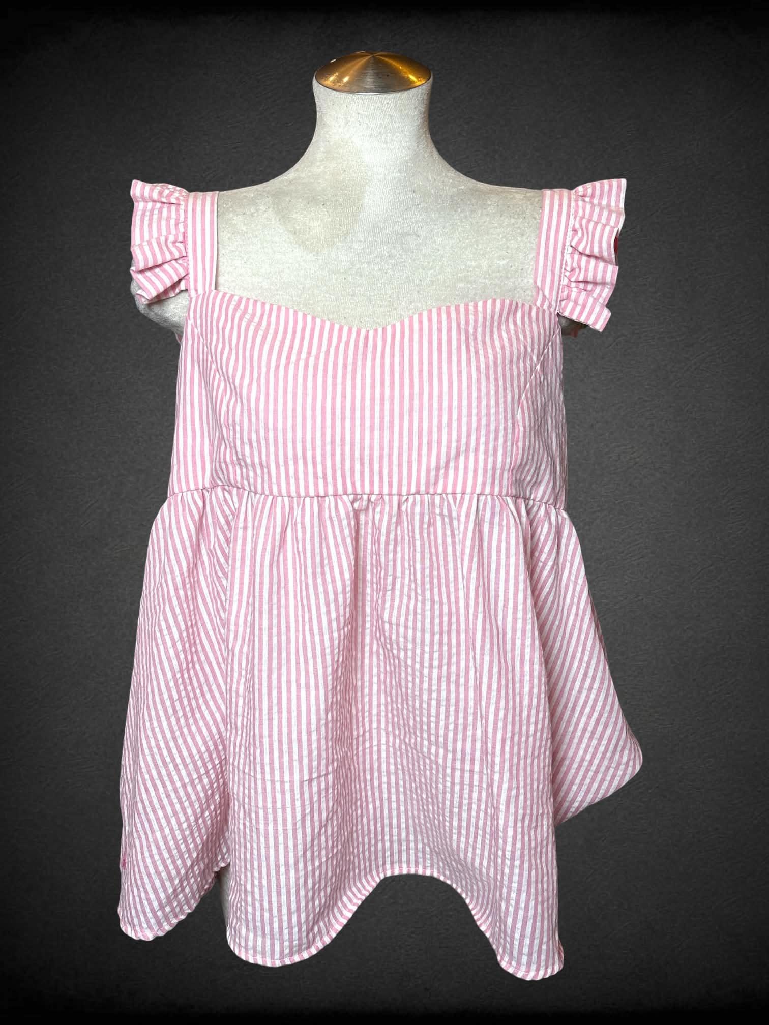 L Simply Southern pink & white striped babydoll shirt with ruffle sleeves