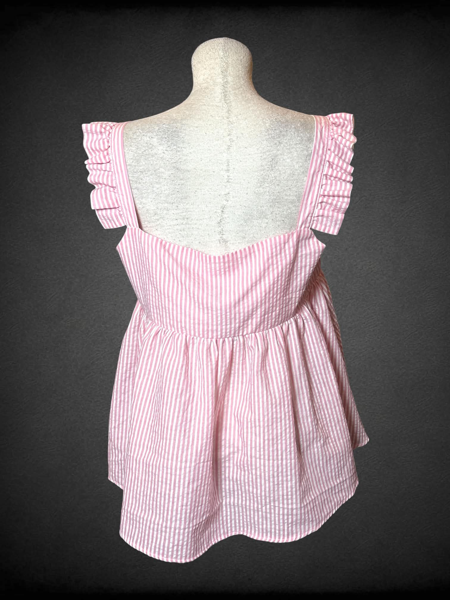 L Simply Southern pink & white striped babydoll shirt with ruffle sleeves