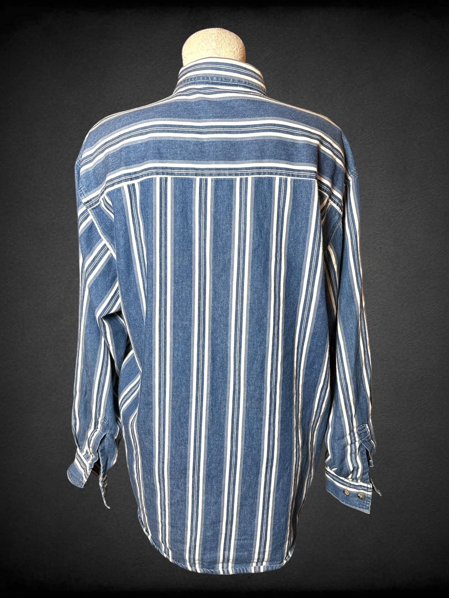 L Cool Blues vintage blue & white striped button-down shirt with pocket on front
