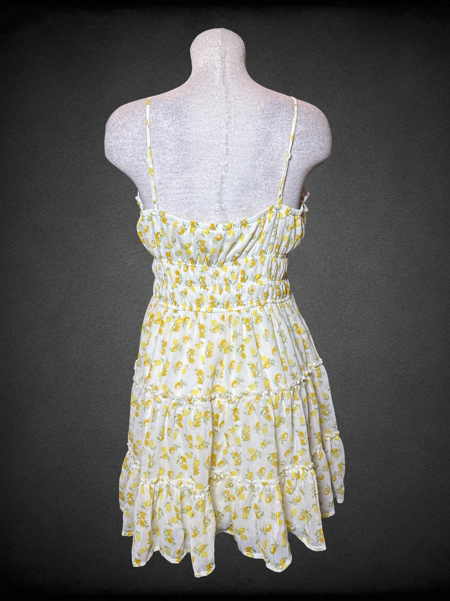 L Francesca’s NWT white dress with lemon pattern, layered skirt and adjustable straps