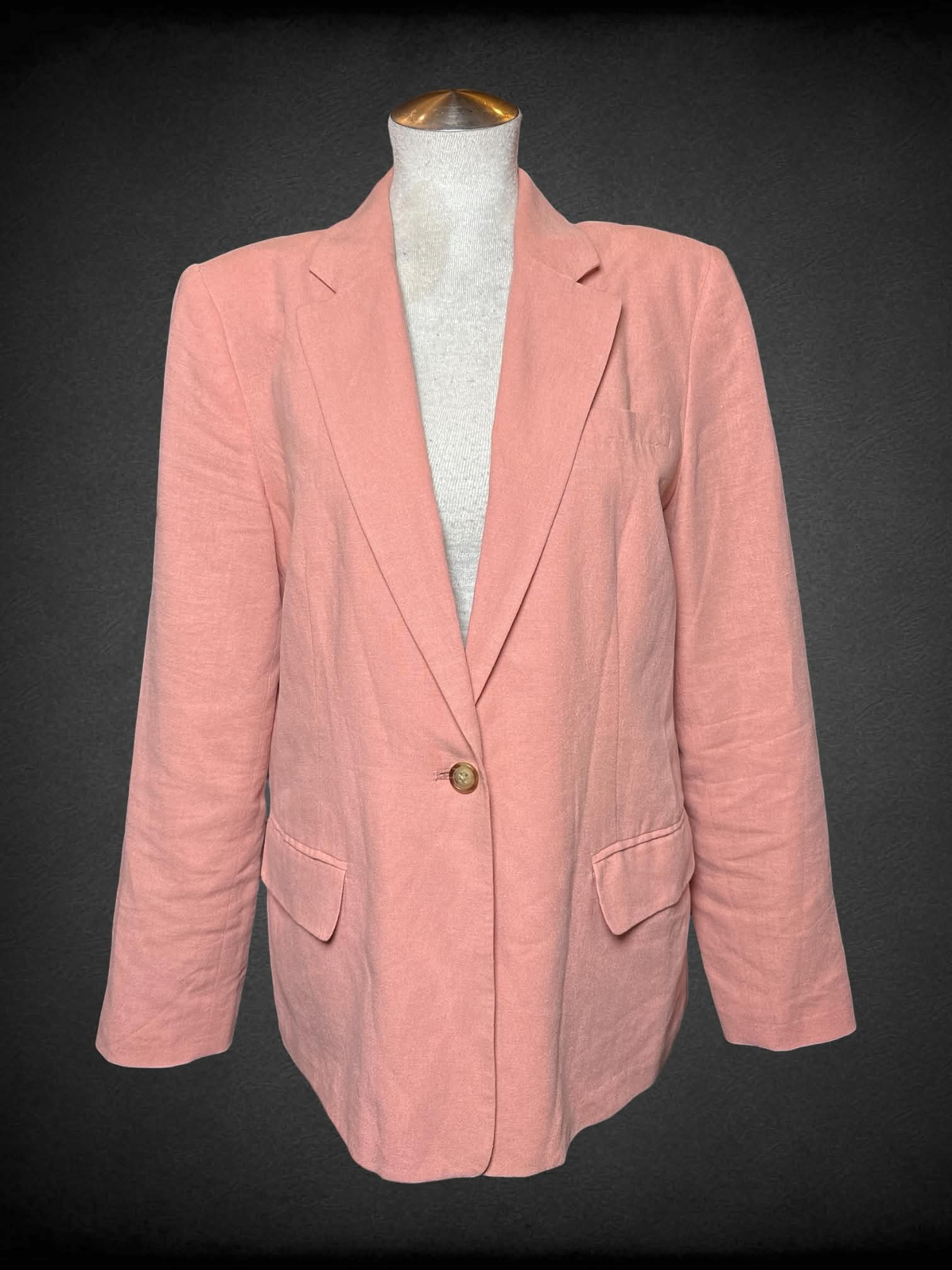 L Orvis salmon pink blazer with faux pockets