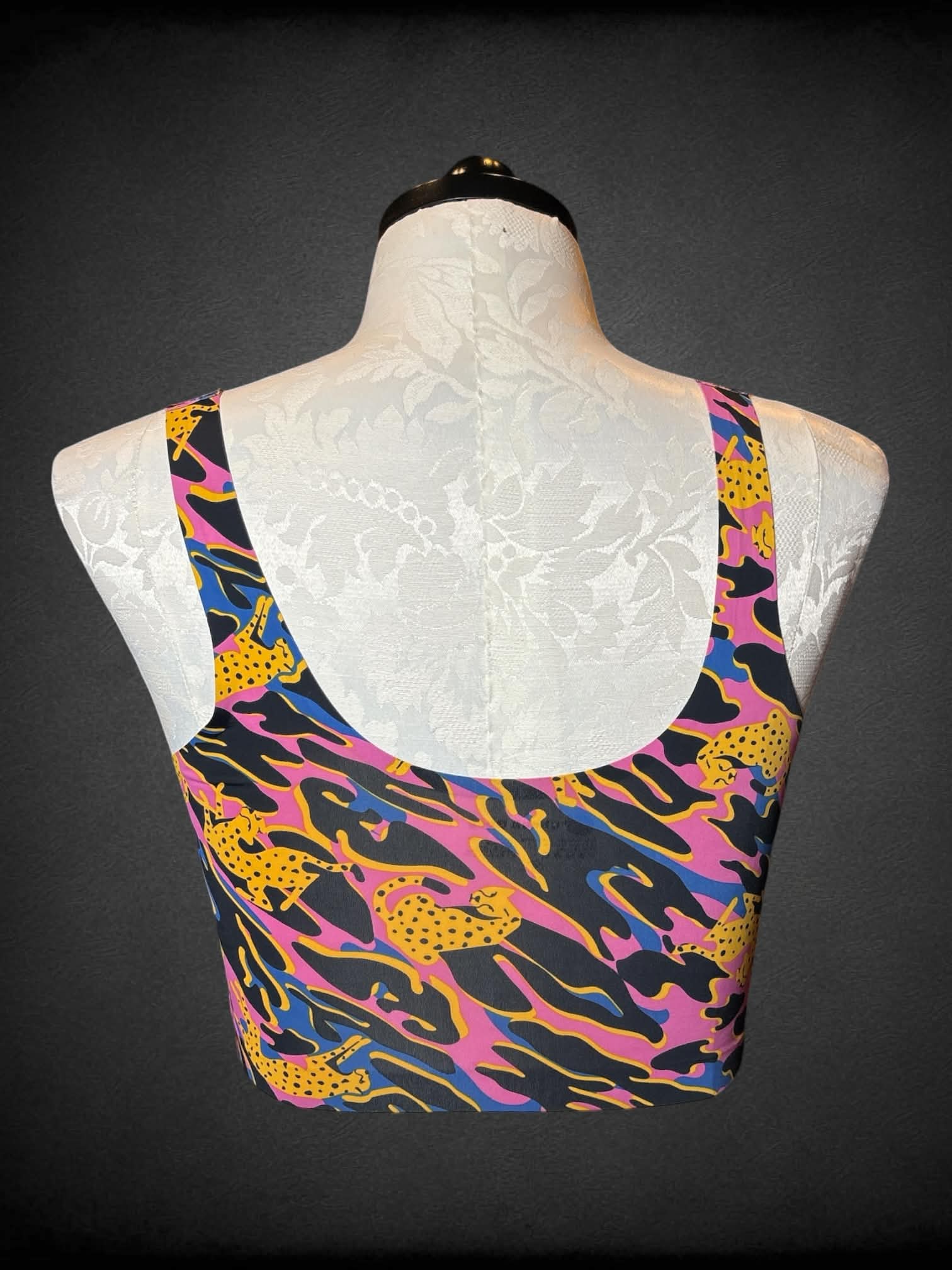 XL Cheek Boss pink & black swim top with cheetah pattern