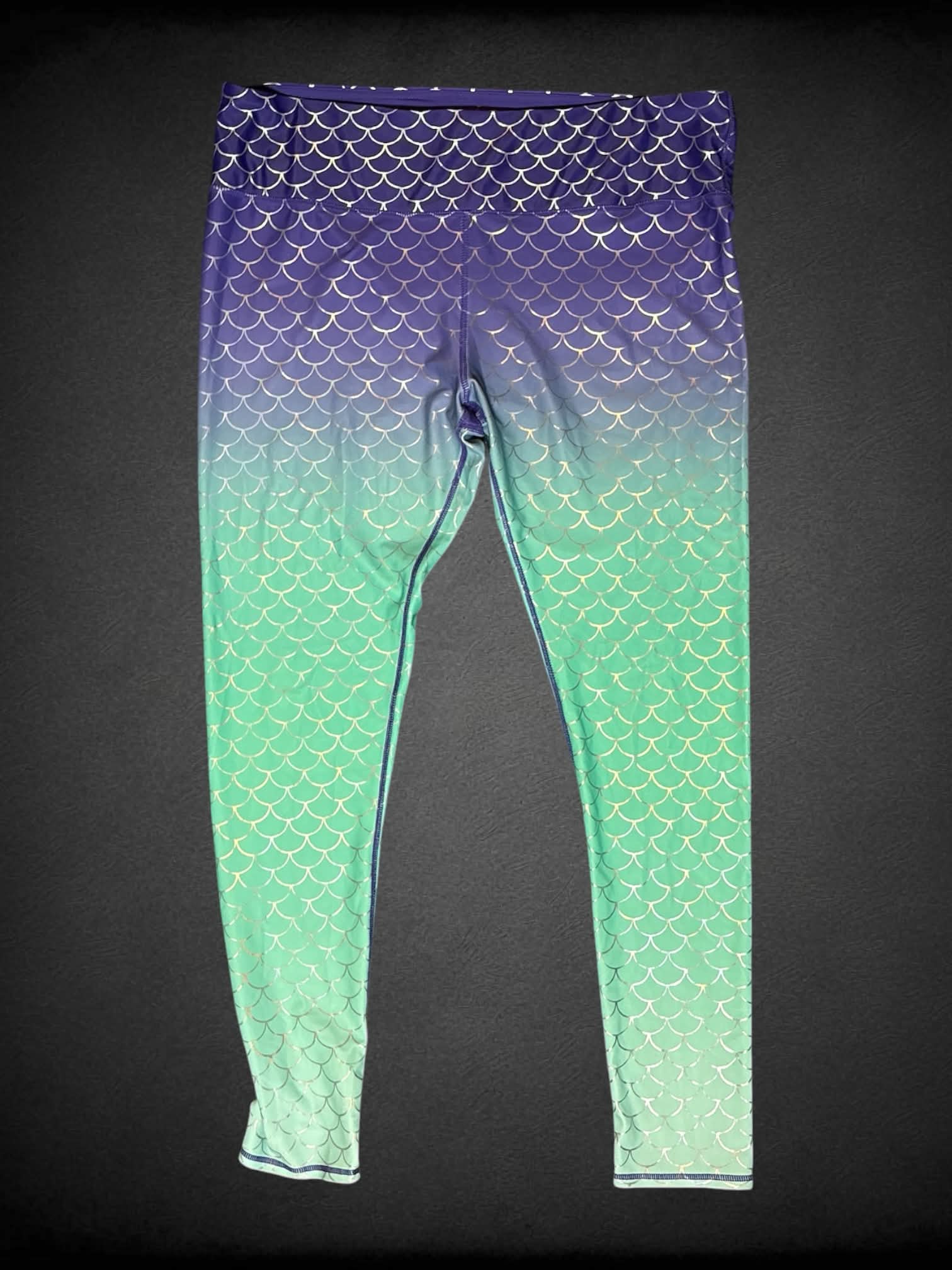 XL Disney green & purple leggings with mermaid tail pattern