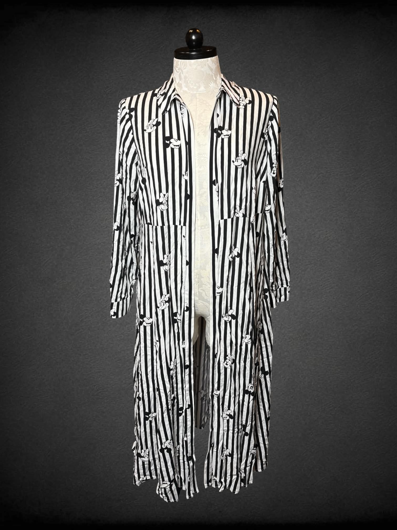 1X Disney black & white striped long-sleeve coverup with “Mickey and Minnie” pattern