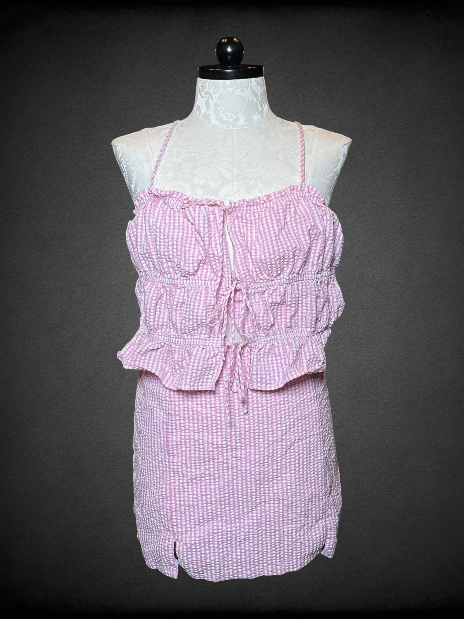 2X No Boundaries two-piece set with pink & white gingham top and skirt