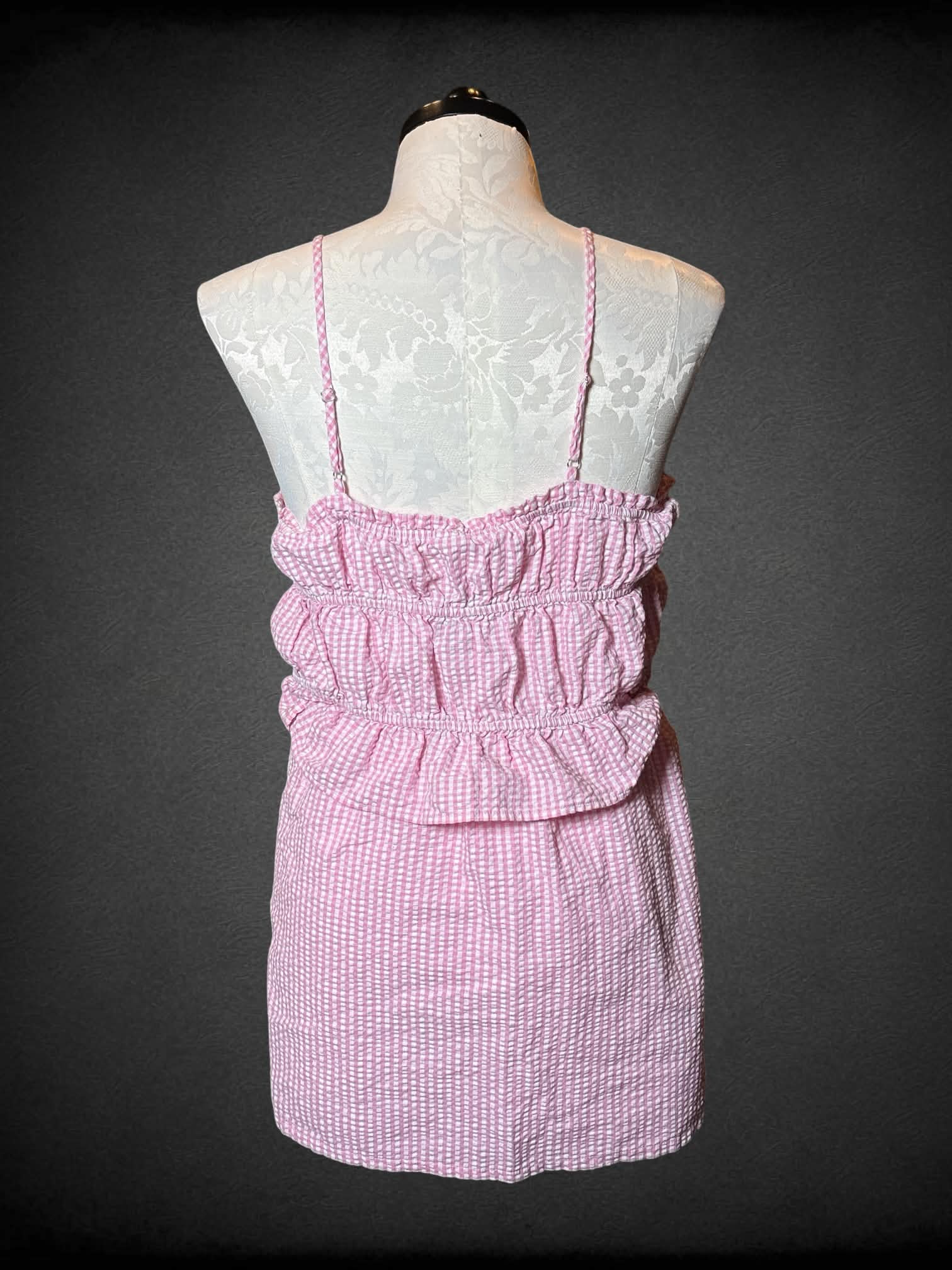 2X No Boundaries two-piece set with pink & white gingham top and skirt