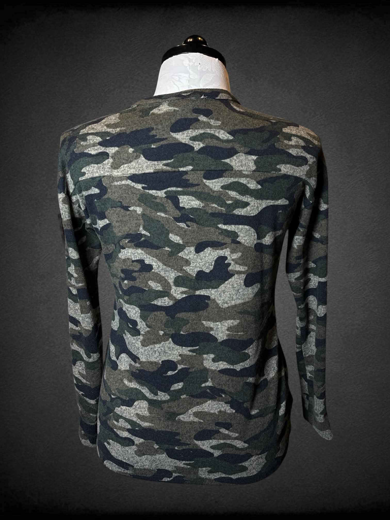 XL Beach Lunch Lounge Collection soft camo sweater with buttons on front