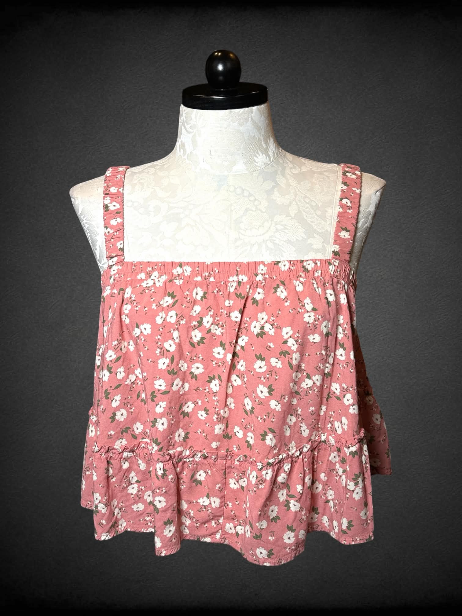 0X LoveSick pink flowy tank top with white floral pattern