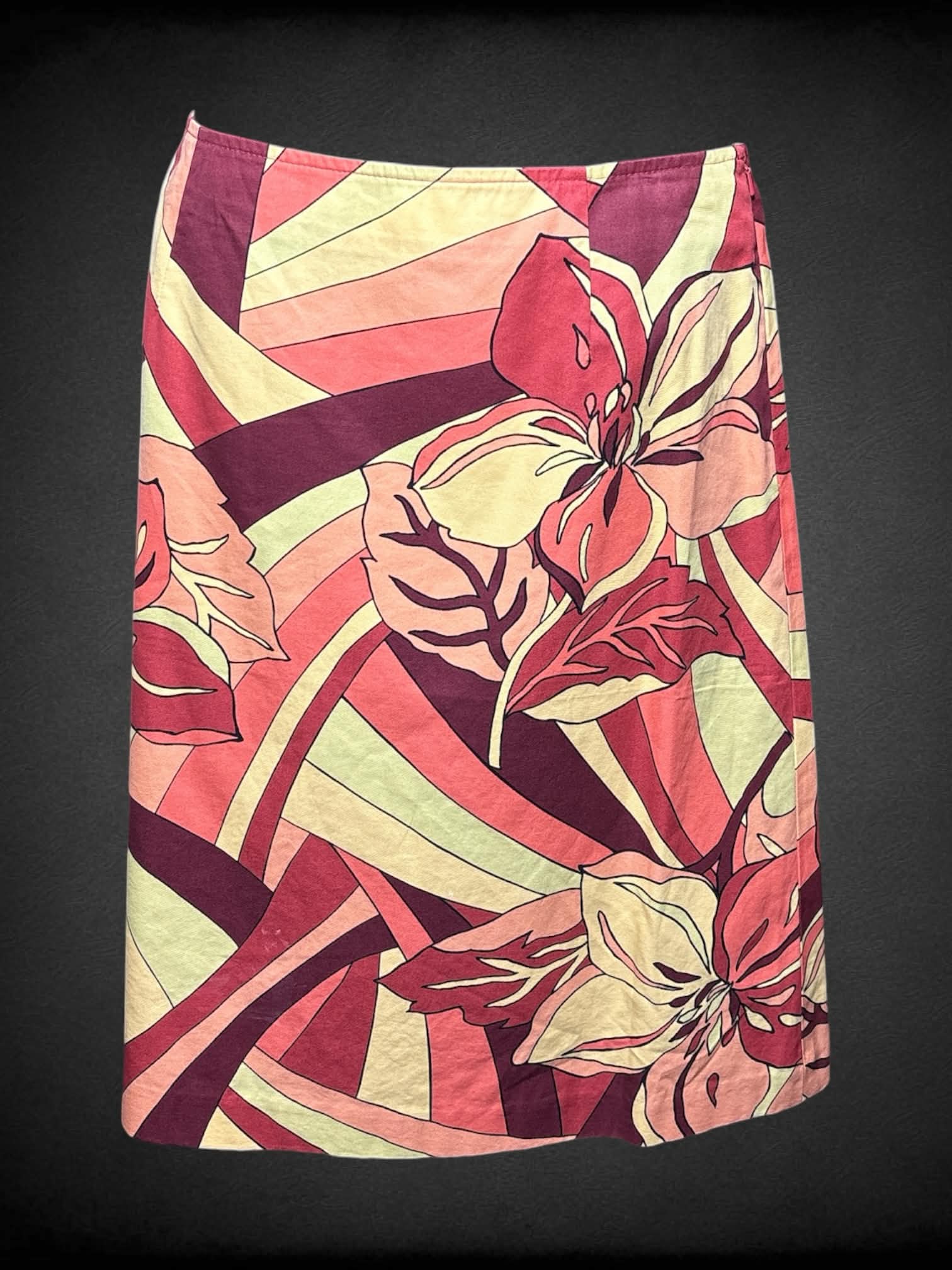 M Talbots vintage yellow skirt with red & orange floral pattern, and zipper on side