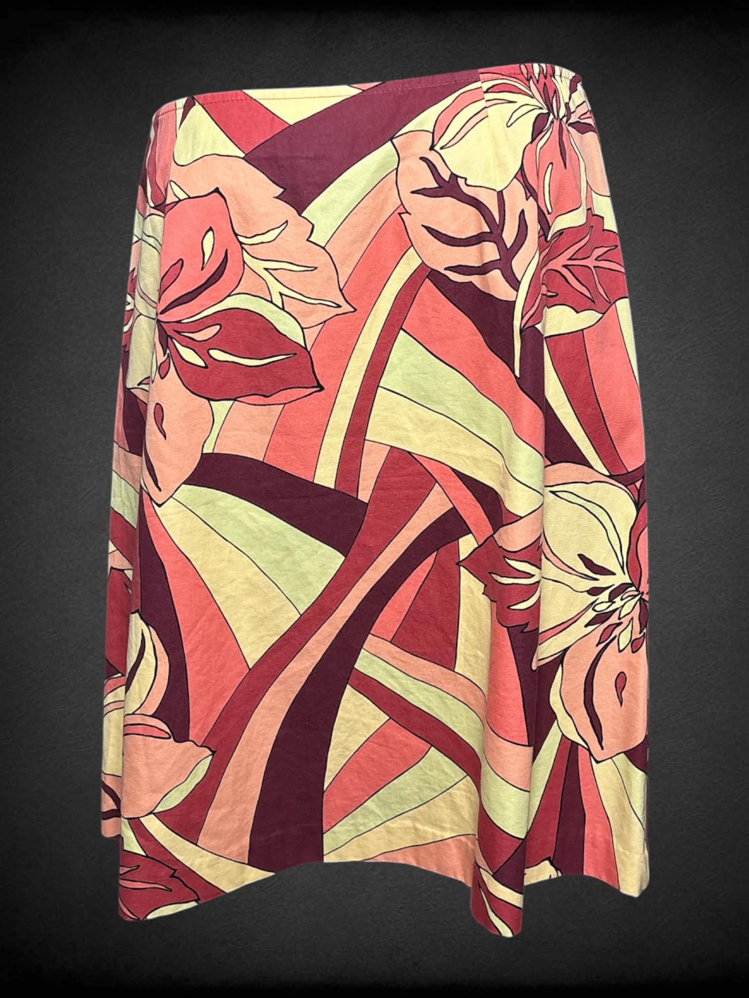 M Talbots vintage yellow skirt with red & orange floral pattern, and zipper on side