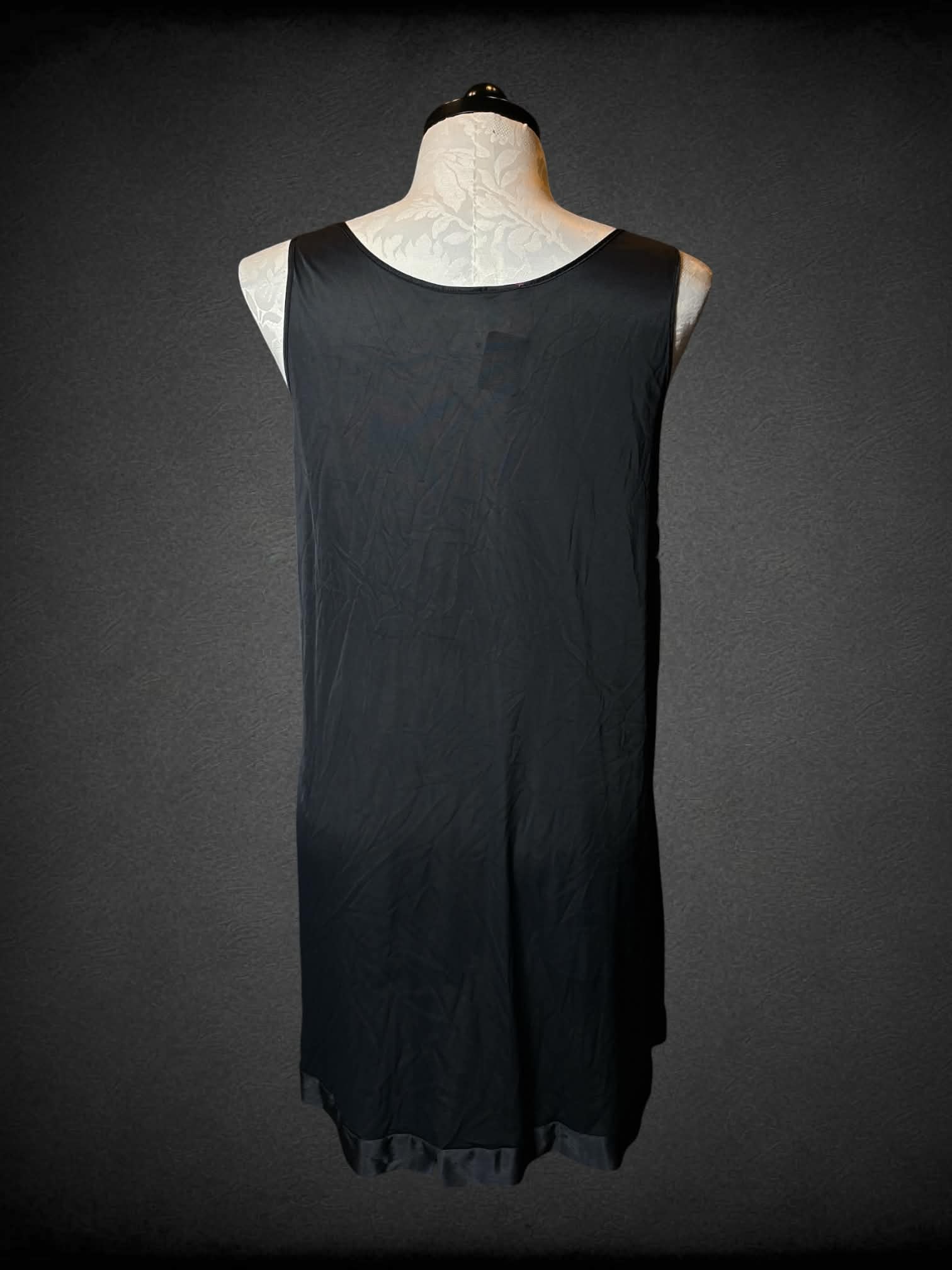 XL Vanity Fair black slip dress with sewn floral hem on front