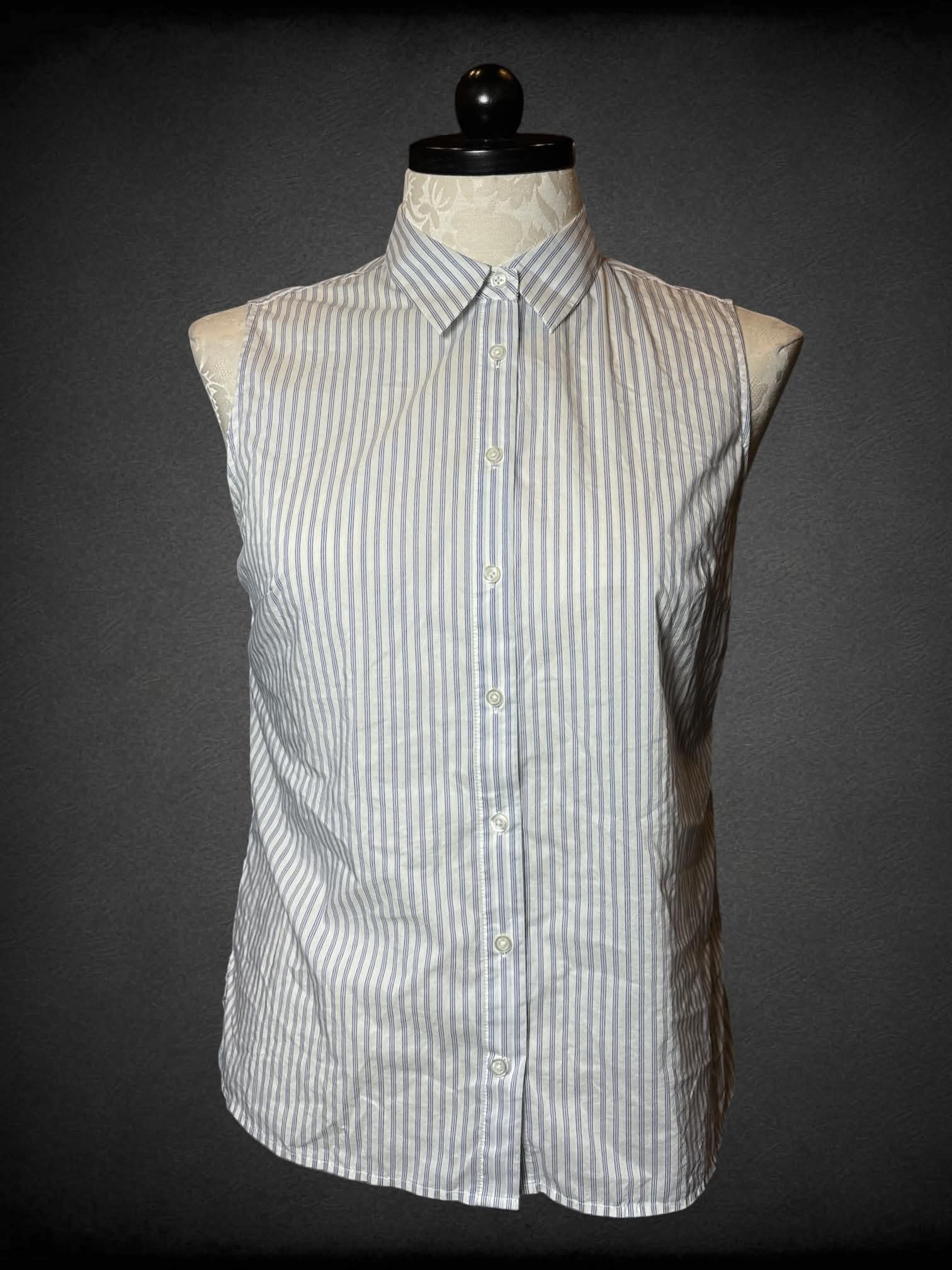 0X Ann Taylor white and blue striped button-up shirt