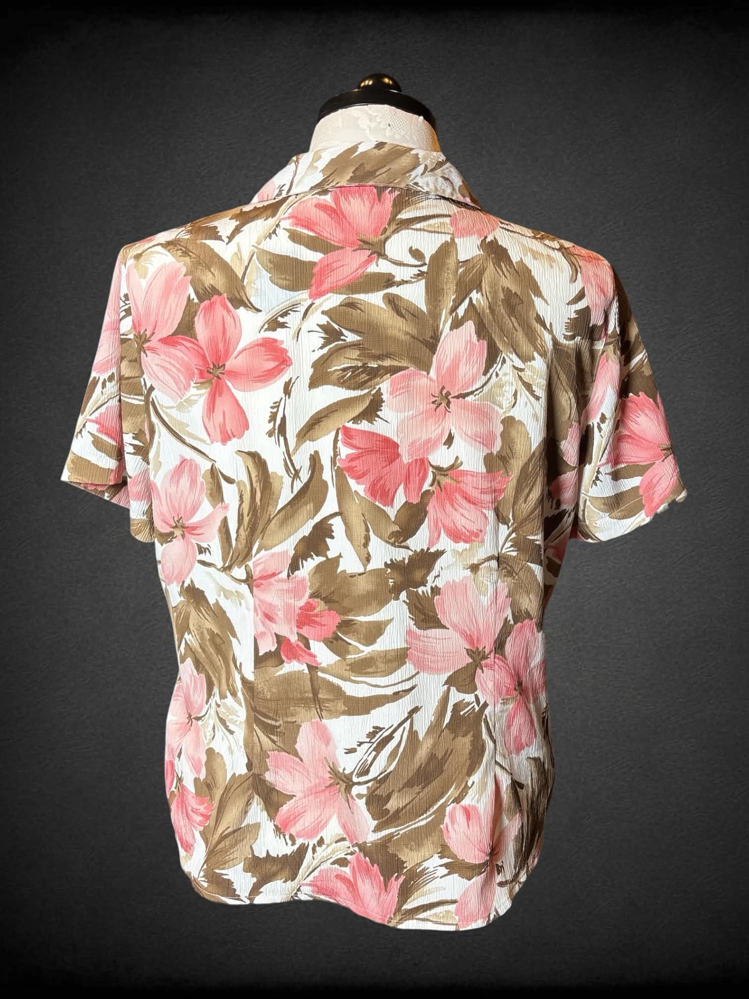 1X Alfred Dunner vintage white button-up shirt with brown and pink floral pattern