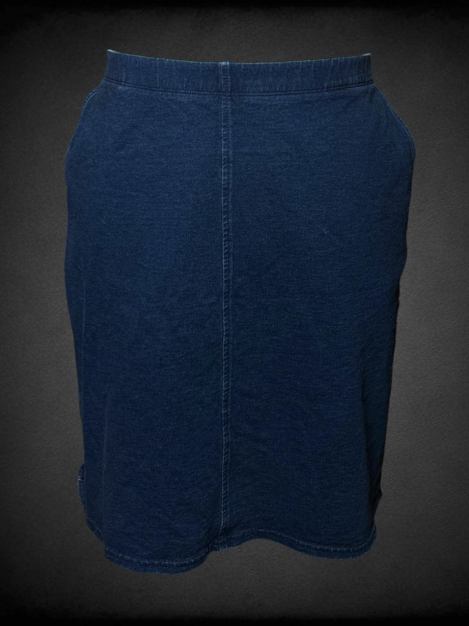 2X PureJill Indigo blue soft denim pencil skirt with stretch waist, and pockets