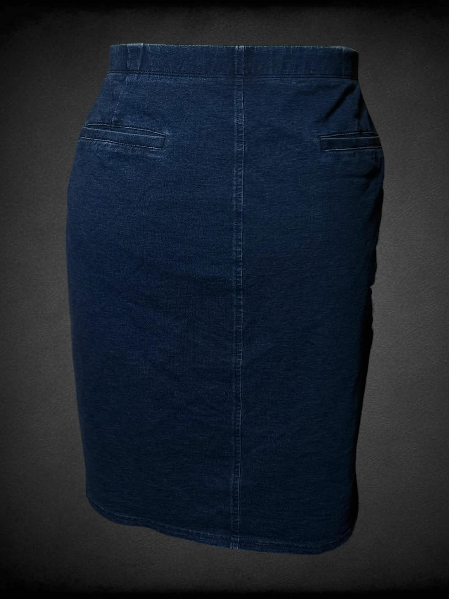 2X PureJill Indigo blue soft denim pencil skirt with stretch waist, and pockets