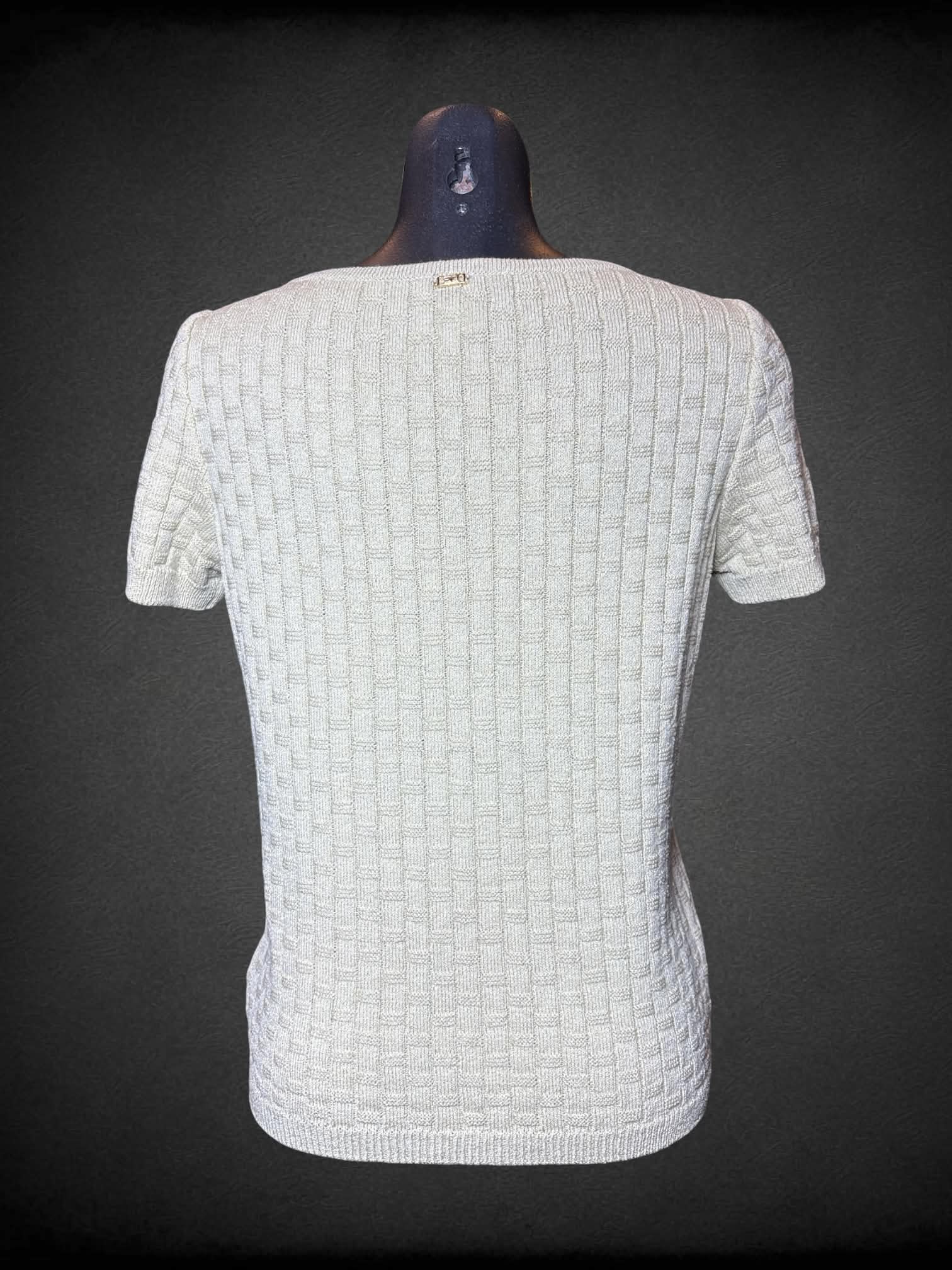 M St. John Sport pale green knit sweater top, with textured “bamboo-like” pattern