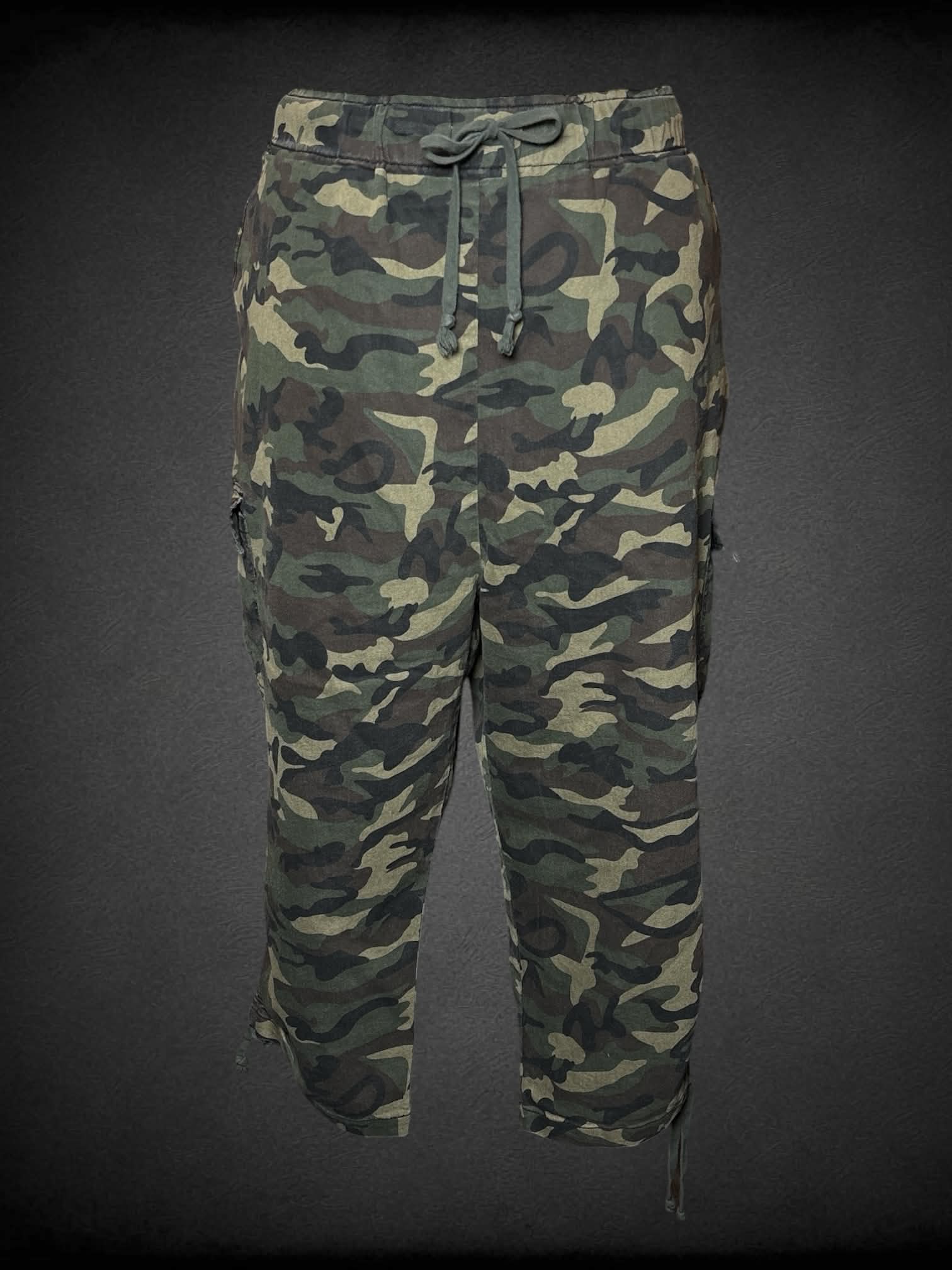 3X Agnes Orinda green camo cargo pants with adjustable stretch waist