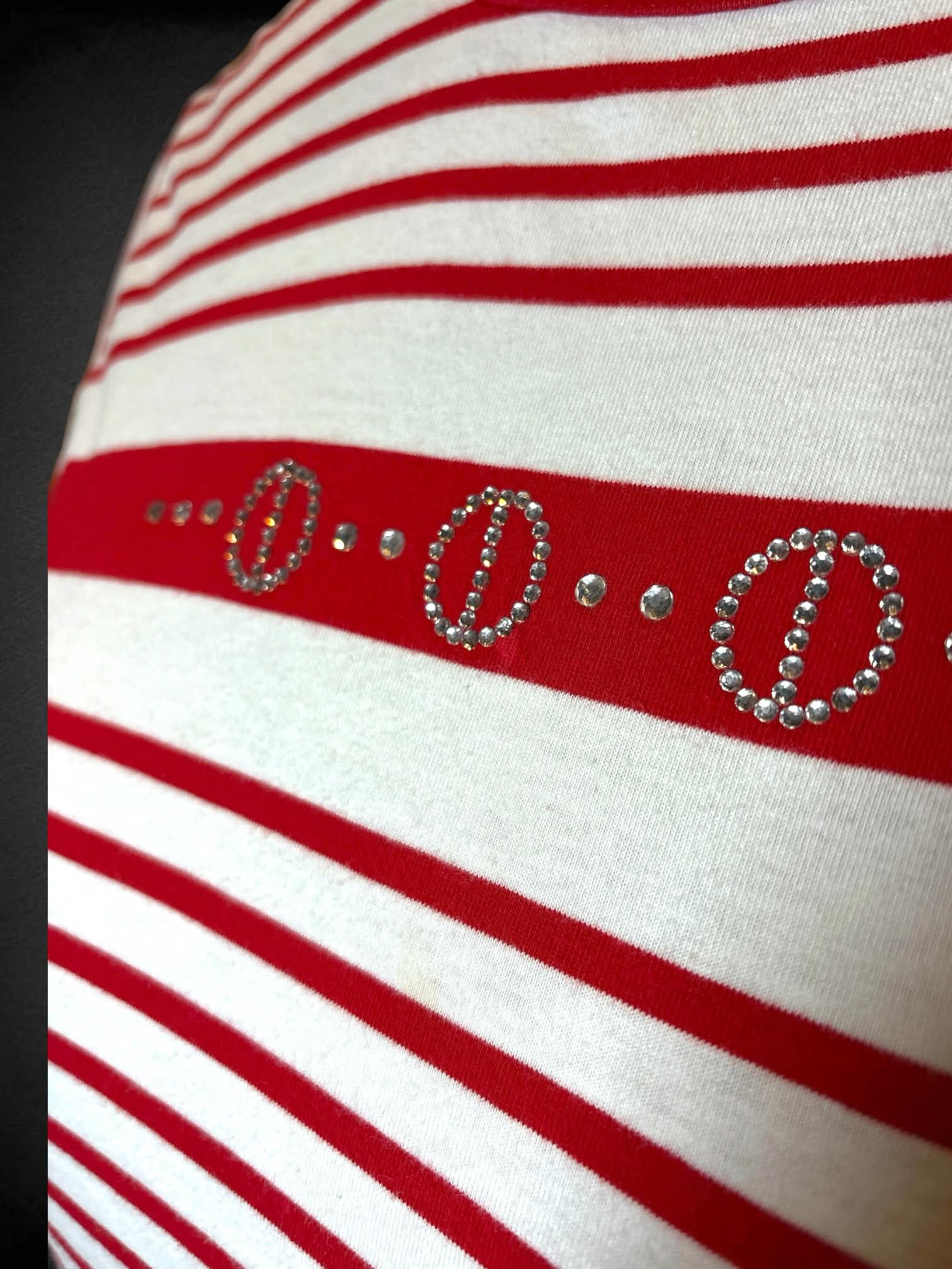 2X Cathy Daniel’s red & white striped t shirt with bedazzled design on front