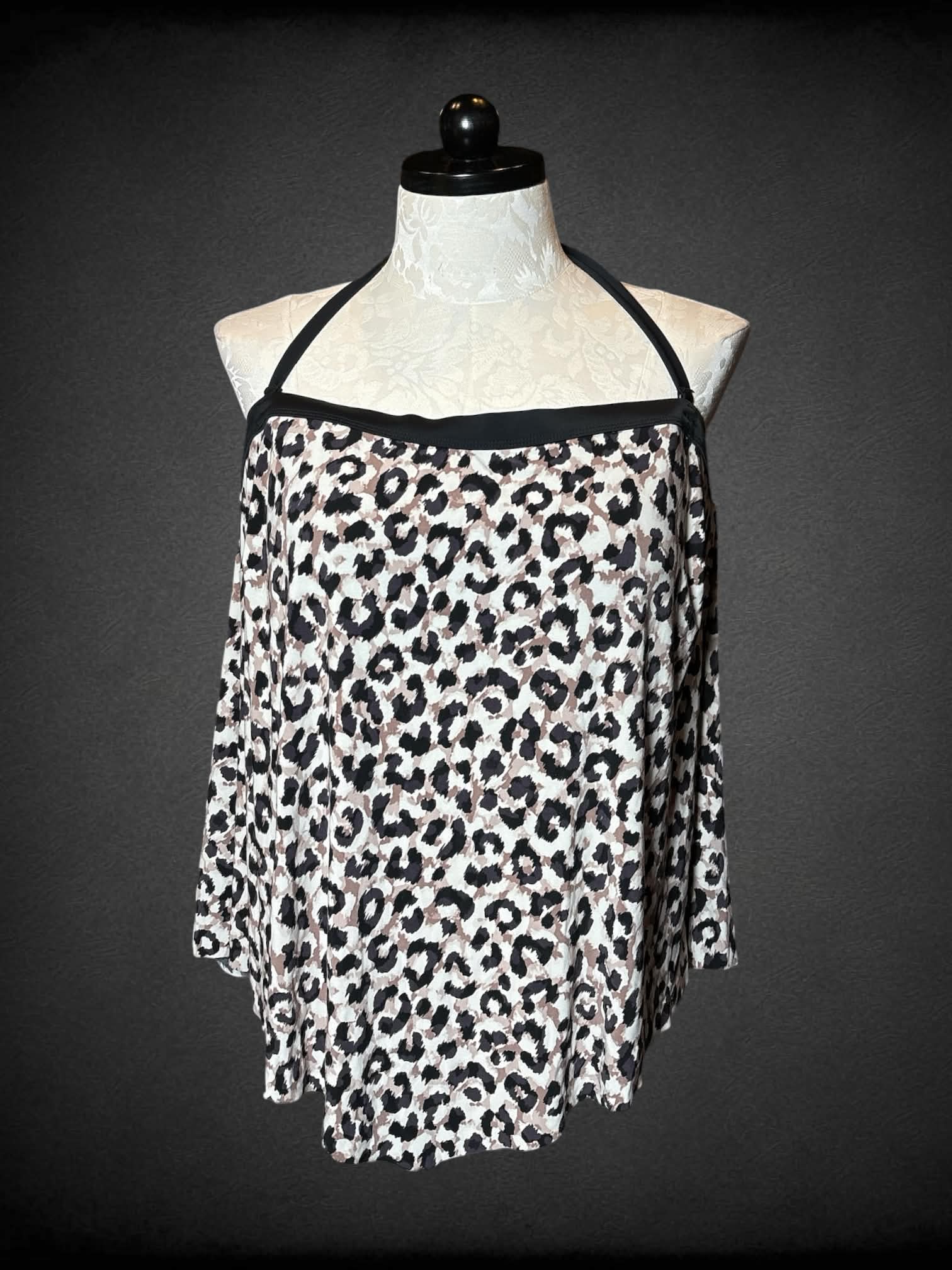 1X Bal Harbour swim halter top with built-in bra, and leopard print pattern
