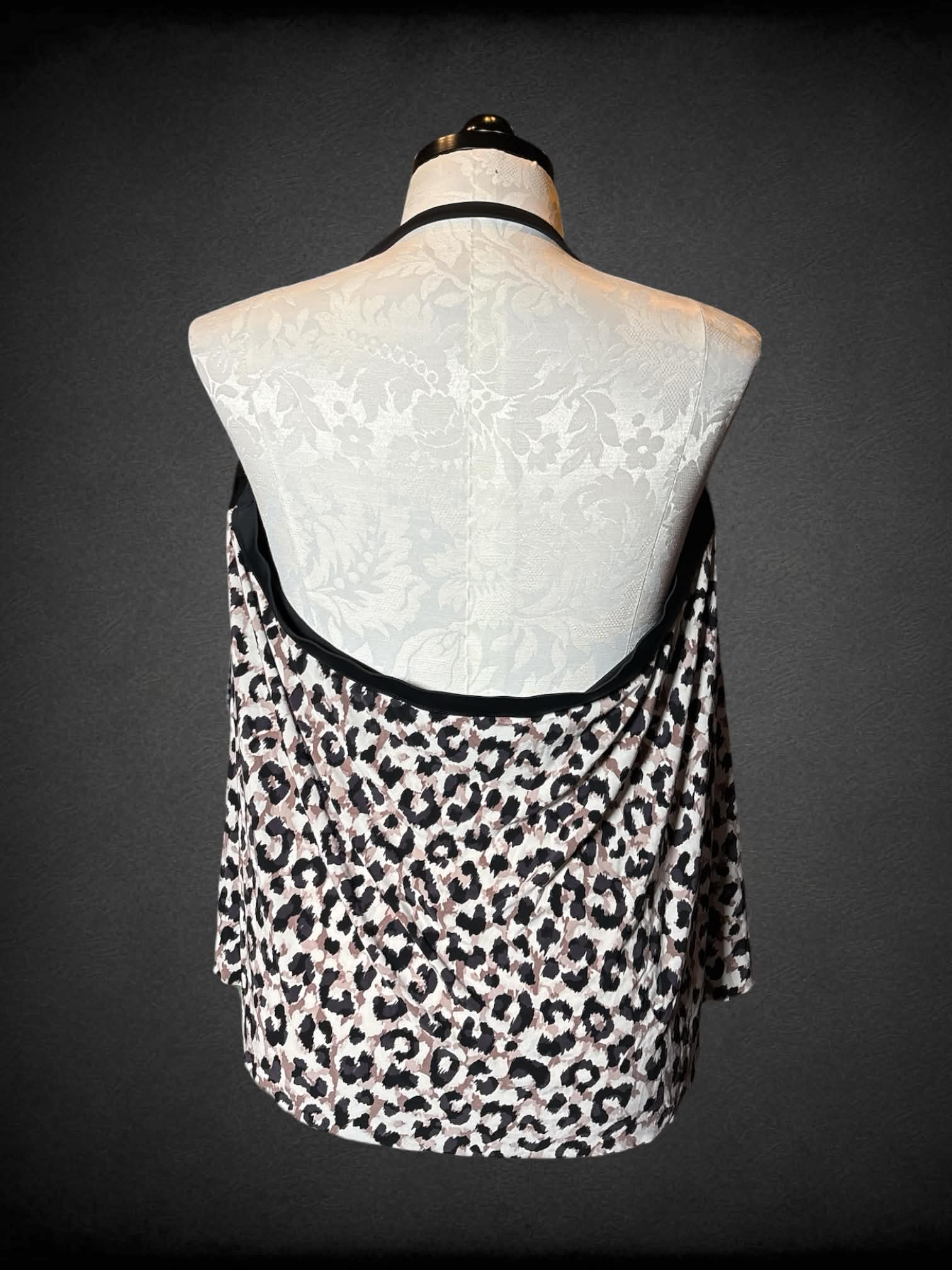 1X Bal Harbour swim halter top with built-in bra, and leopard print pattern