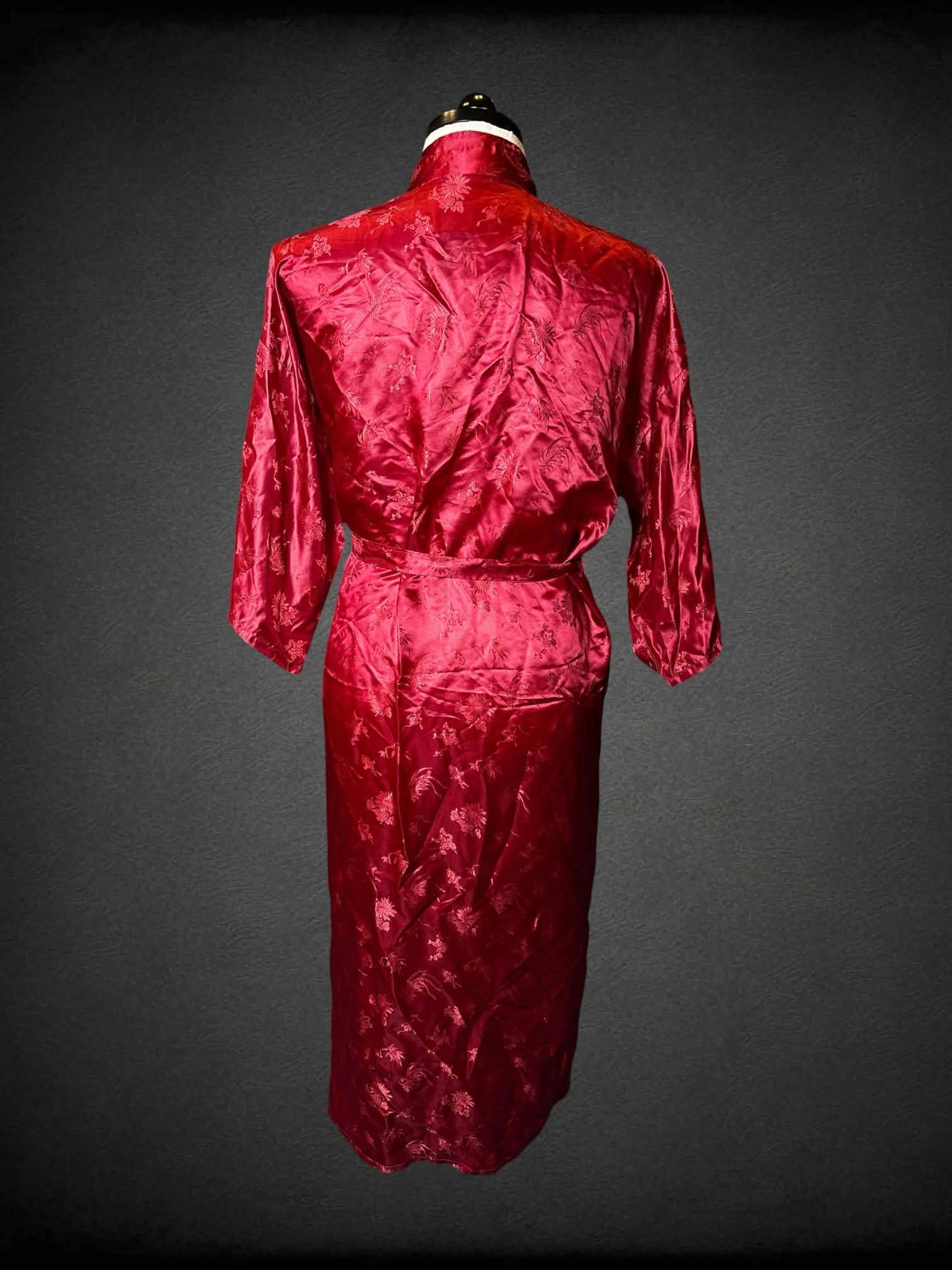 1X Esme vintage red silk robe with flower pattern, and pockets