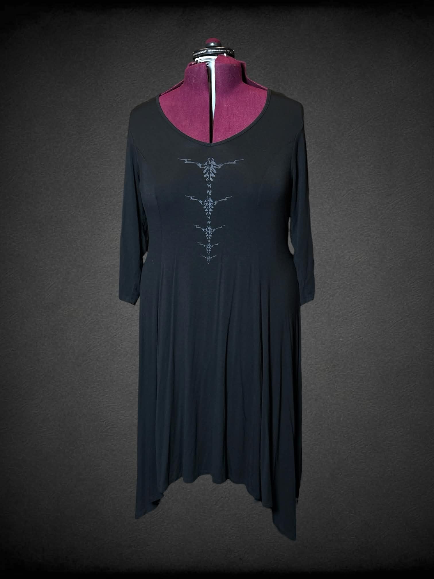 3X Disney black high-low dress with “Maleficent” symmetrical design on front