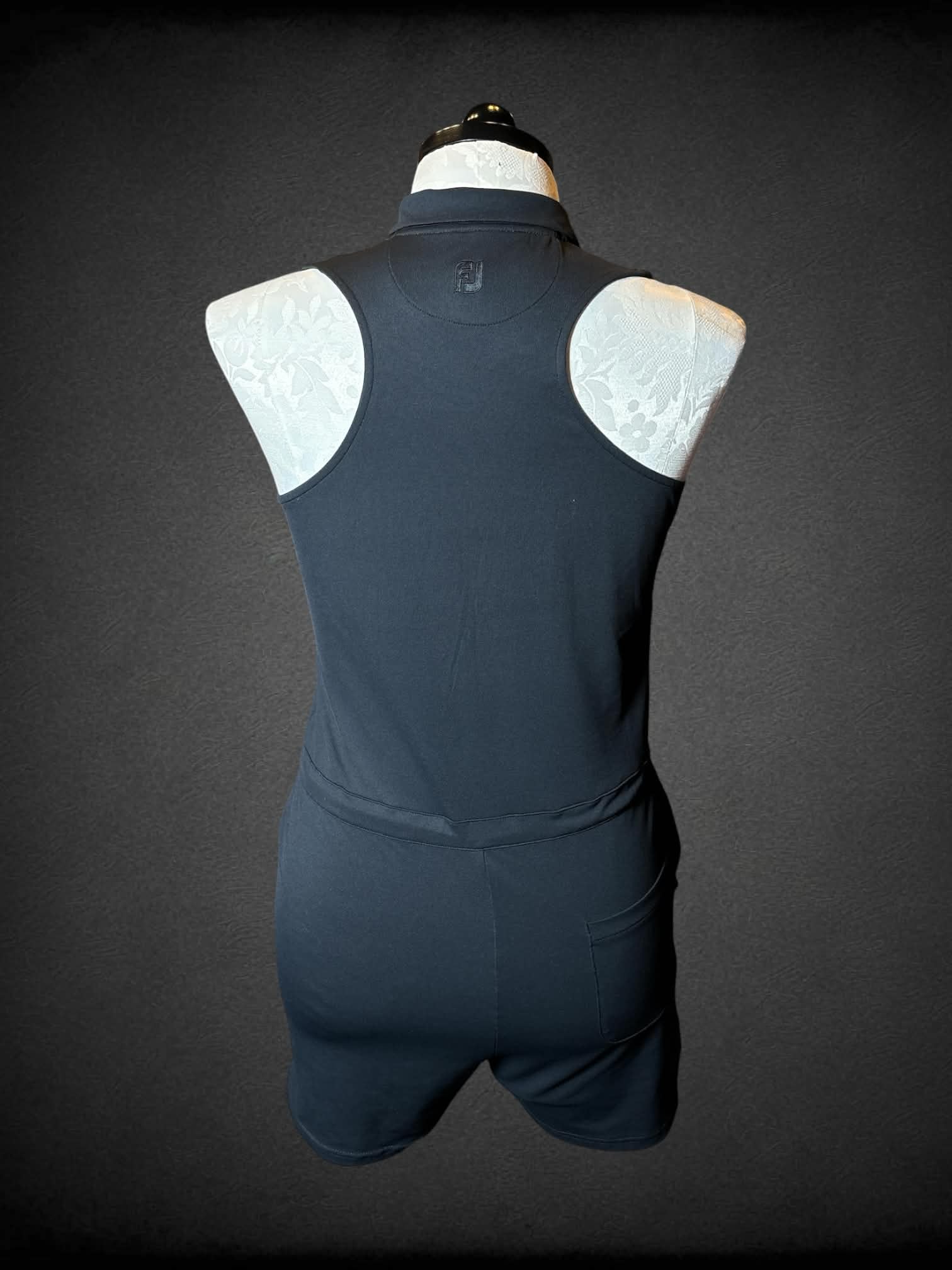 0X FJ black polo jumpsuit with adjustable tie on waist