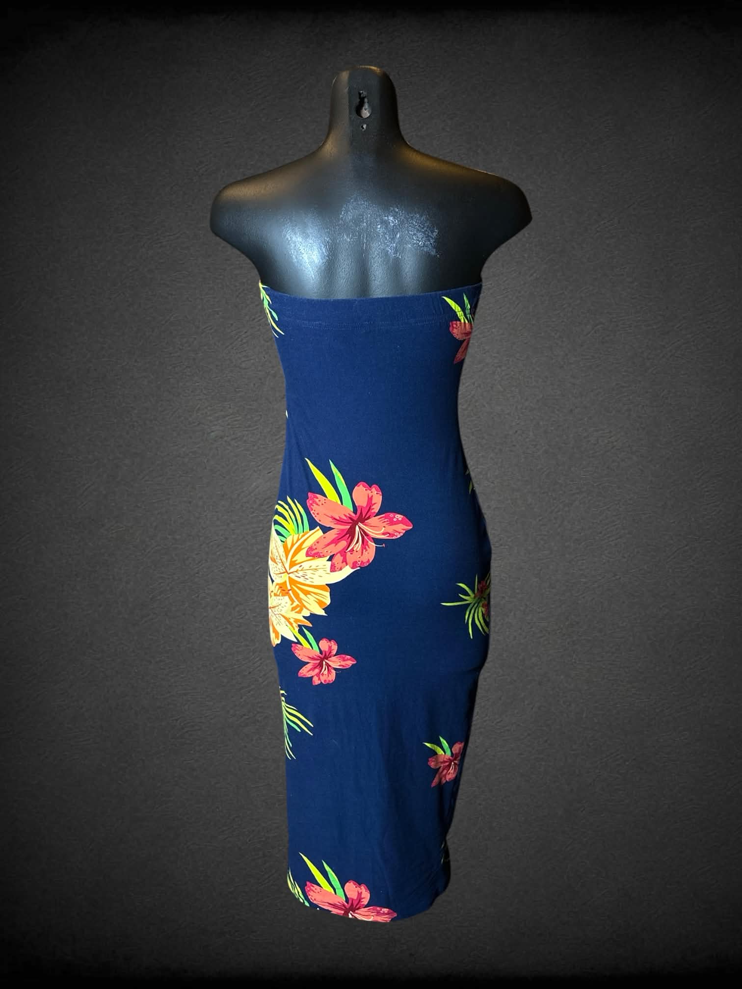 S Love University navy blue soft sleeveless dress with tropical floral pattern