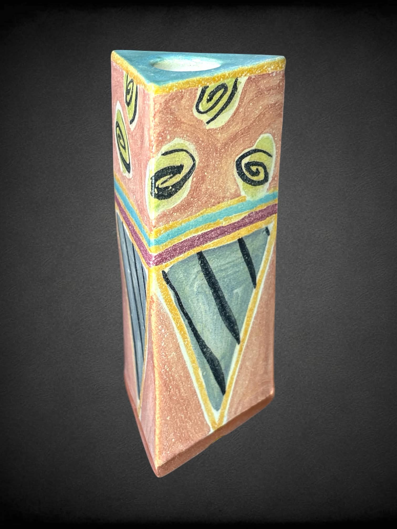 T.S. Post triangular hand-painted ceramic vase