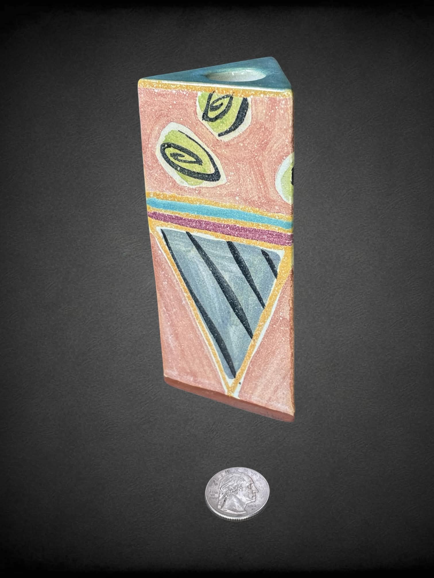 T.S. Post triangular hand-painted ceramic vase
