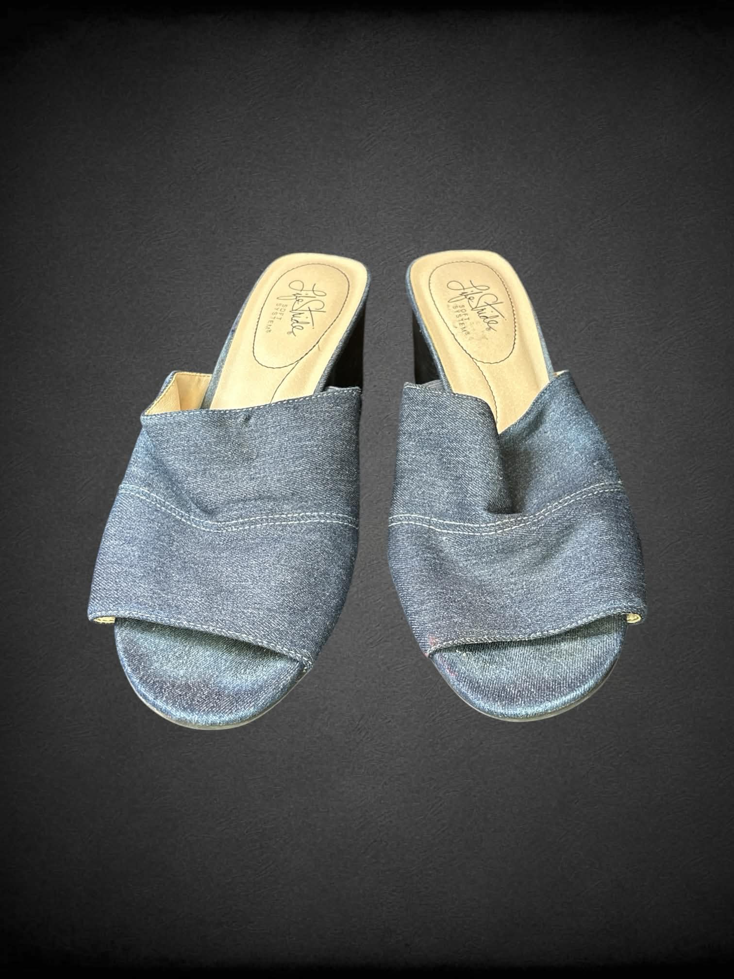 Size 10 Life Stride blue denim block heels