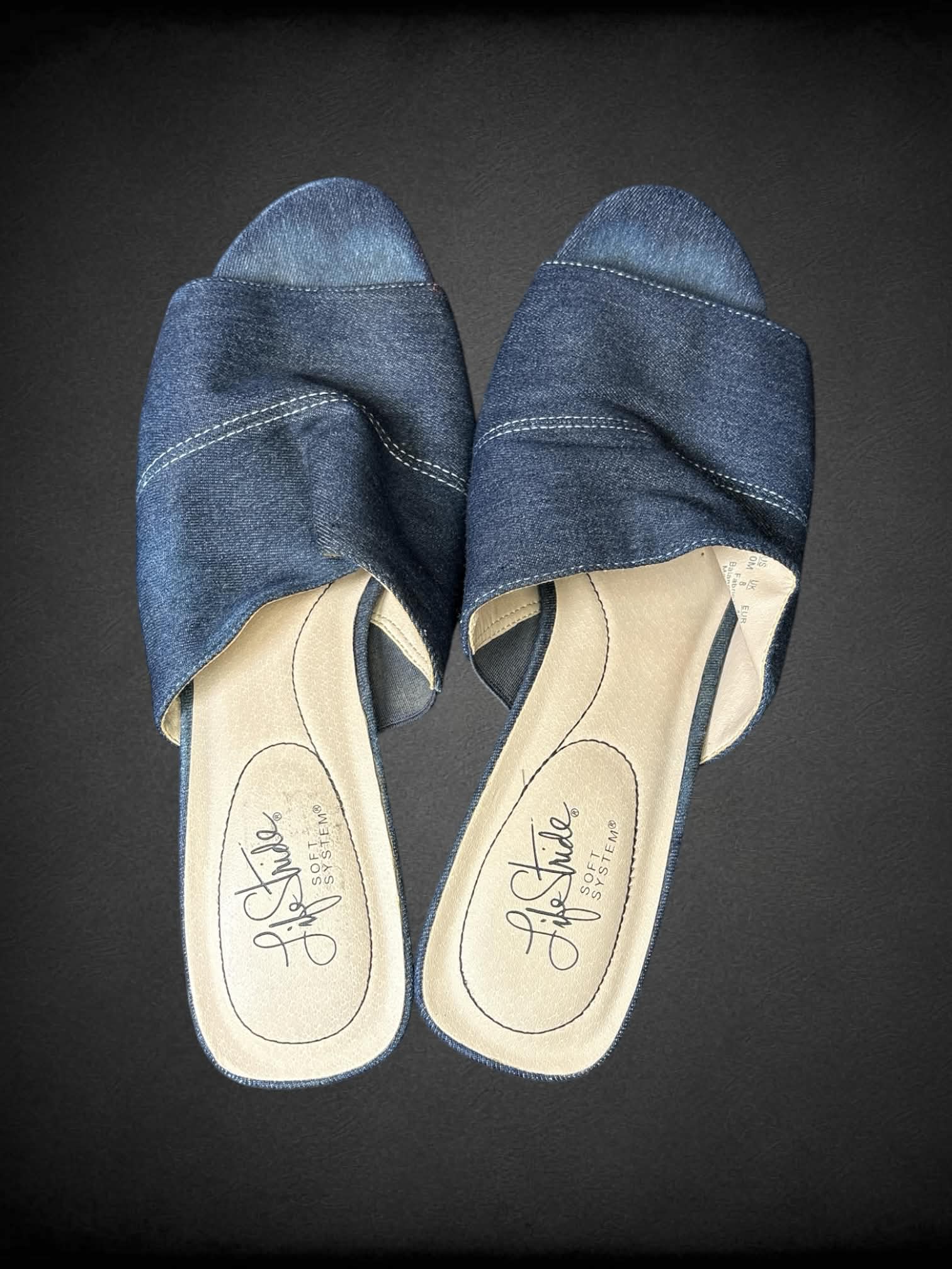 Size 10 Life Stride blue denim block heels