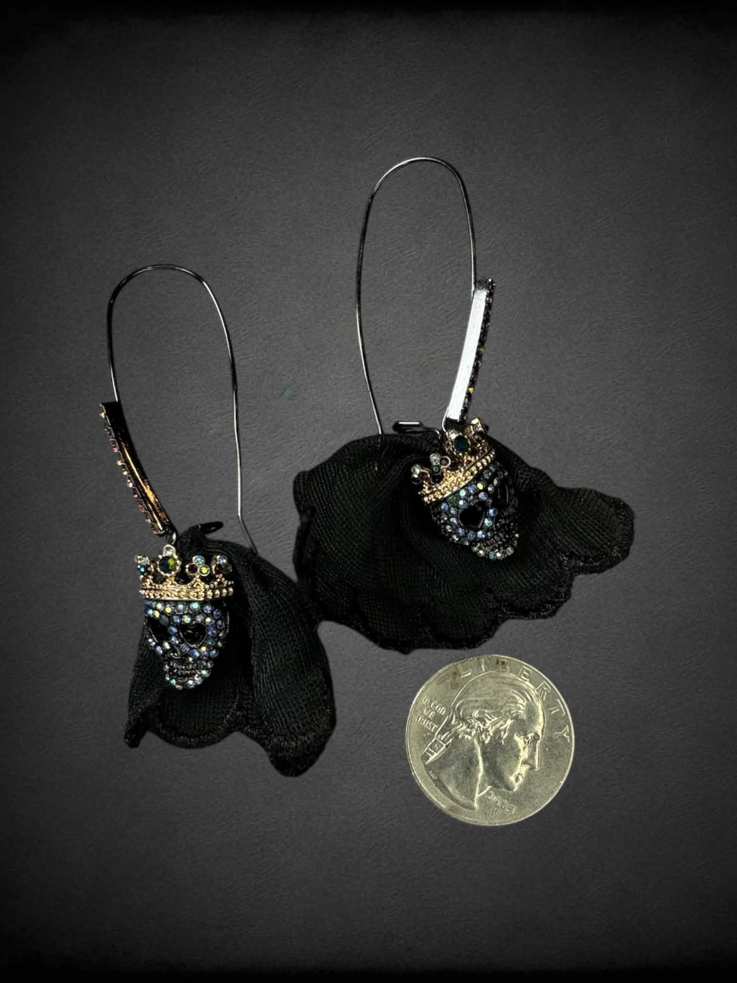 Crowned & veiled skeleton earrings