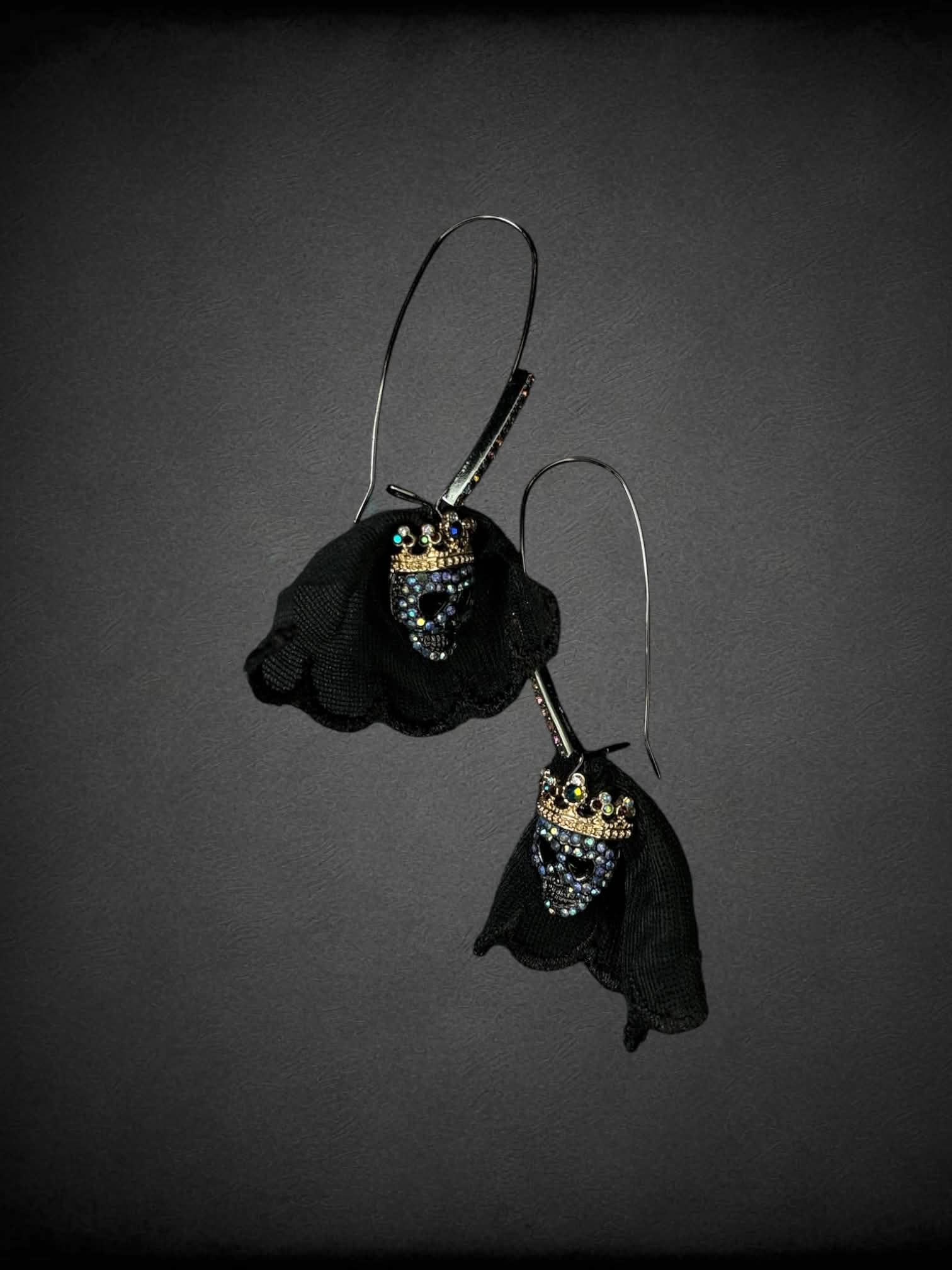 Crowned & veiled skeleton earrings