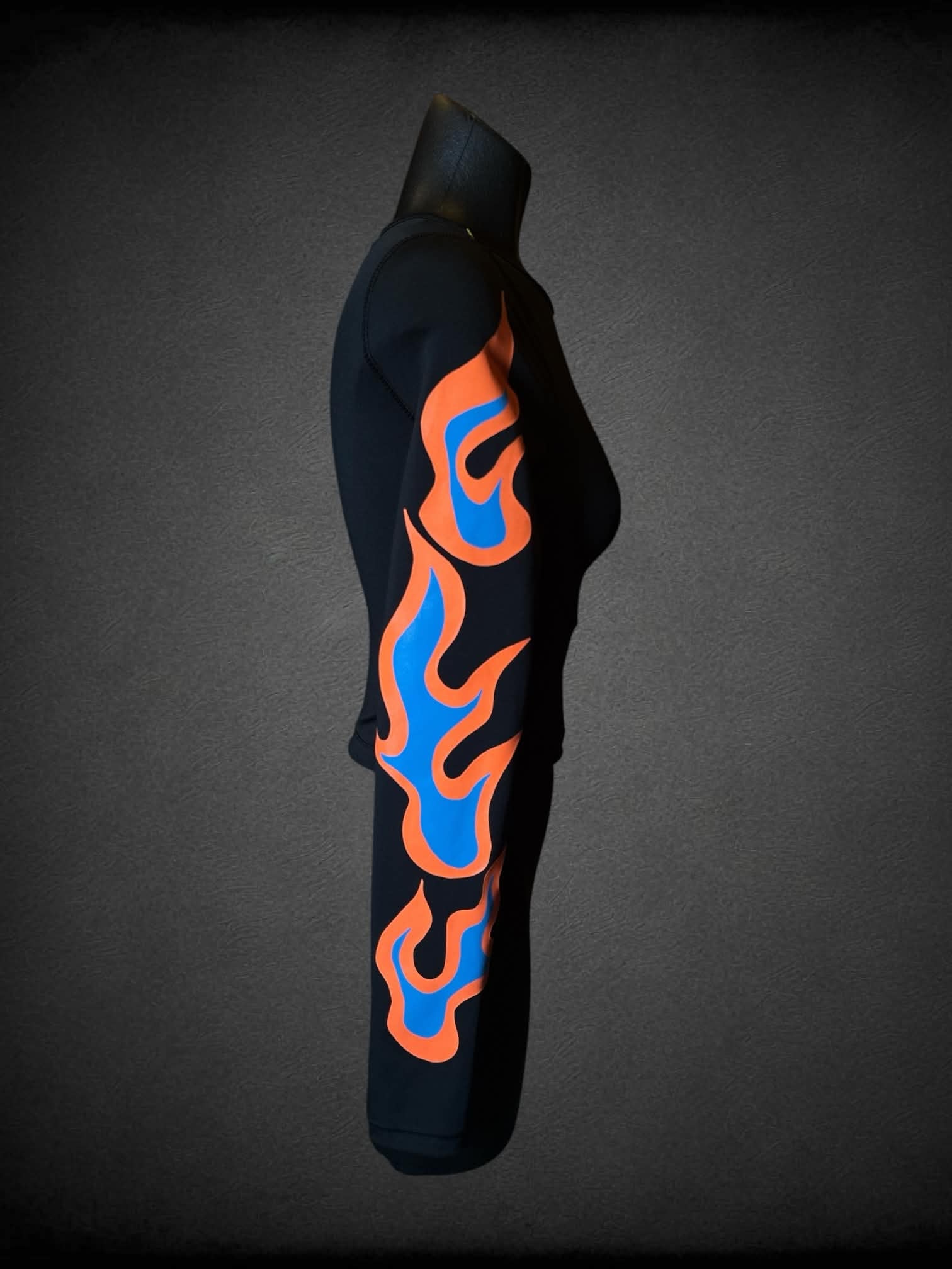 XS Savage X Fenty black athletic long-sleeve shirt with flame design on sleeves