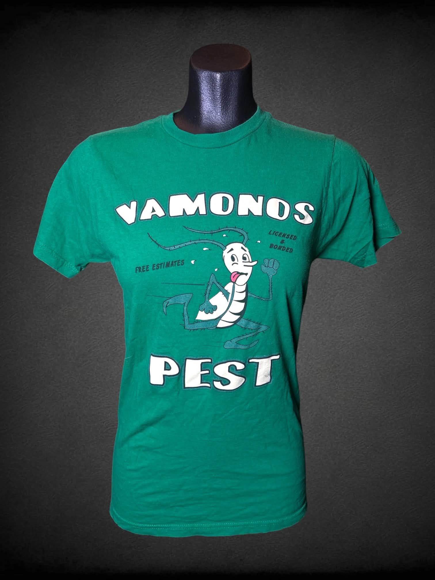 S Breaking Bad green t shirt with “Yamonos Pest” graphic on front from the TV show “Breaking Bad”