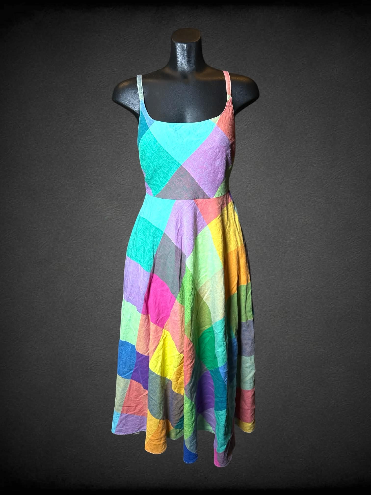 S Liz Claiborne colorful pastel plaid dress with pockets, and zipper on side