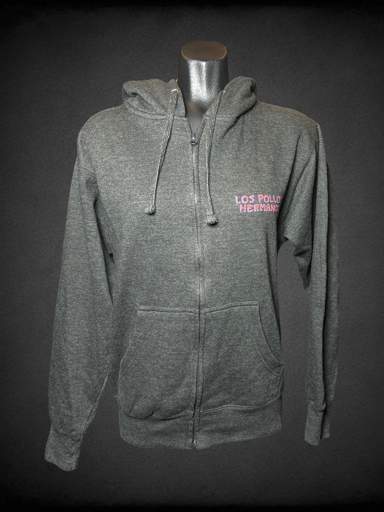 M Cotton Heritage grey zip-up hoodie with “Los Pollos Hermanos” writing on front and logo on back from the TV show “Breaking Bad”