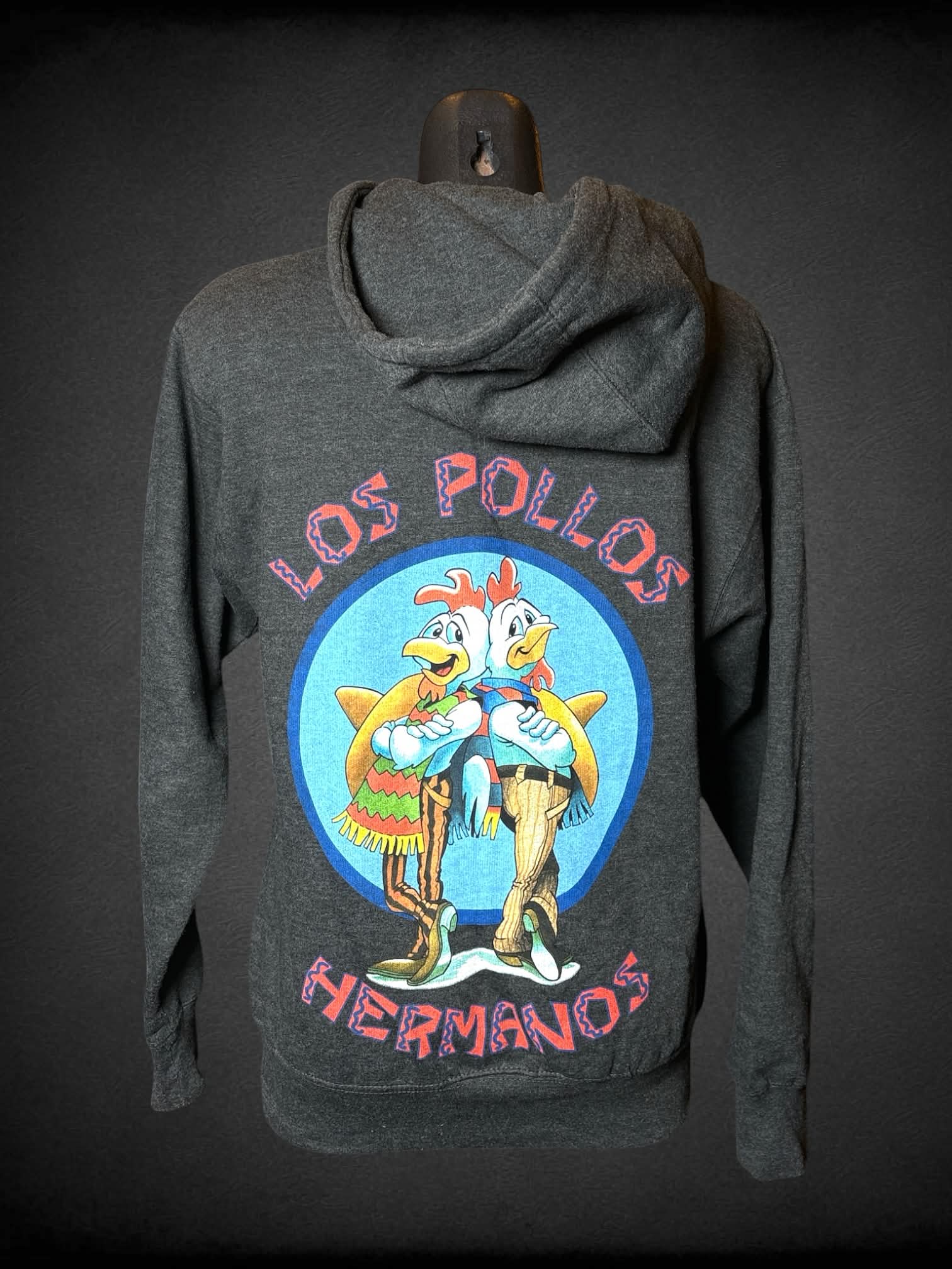 M Cotton Heritage grey zip-up hoodie with “Los Pollos Hermanos” writing on front and logo on back from the TV show “Breaking Bad”