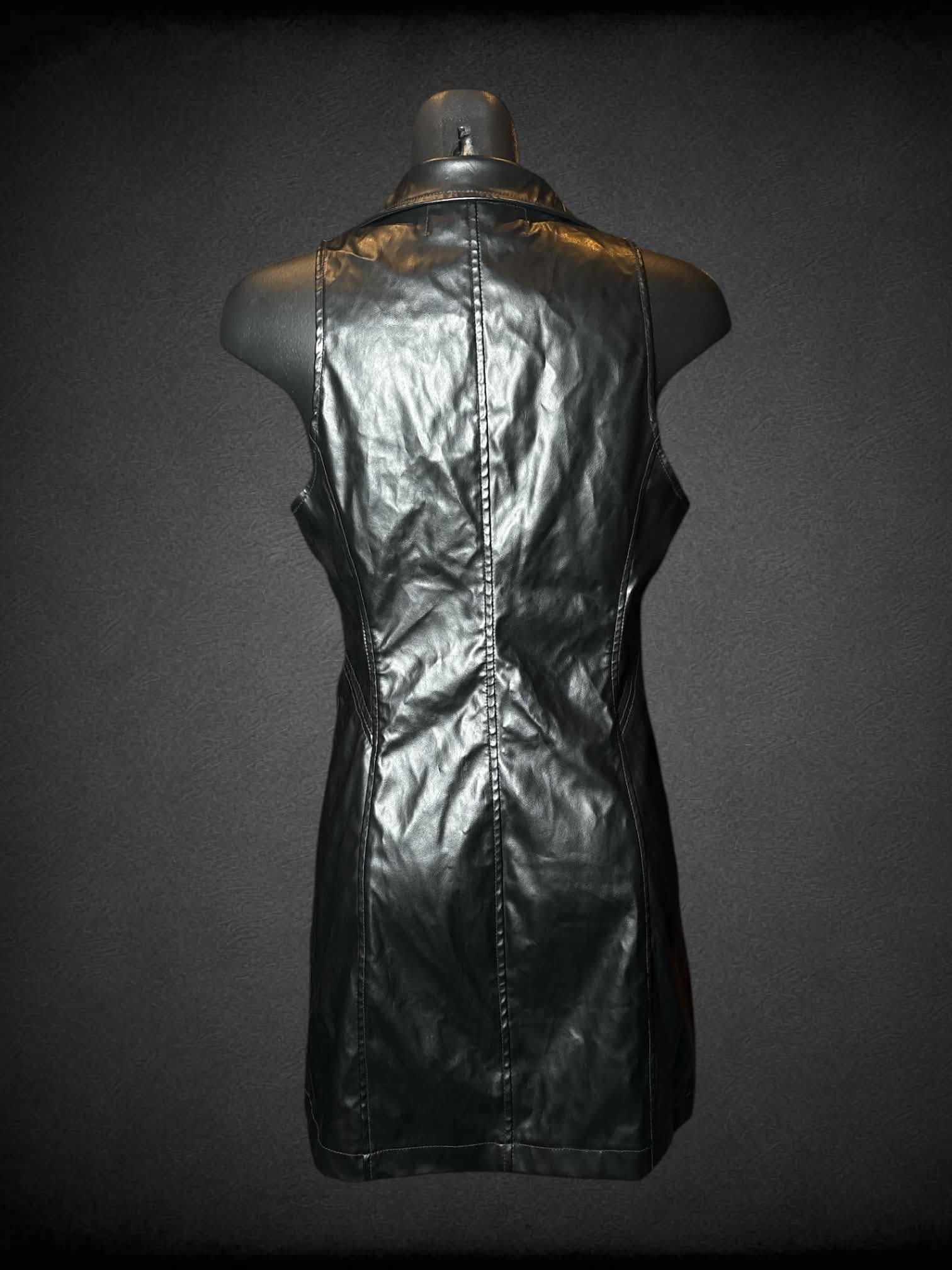 M Tripp NYC vintage black faux leather short zip-up dress