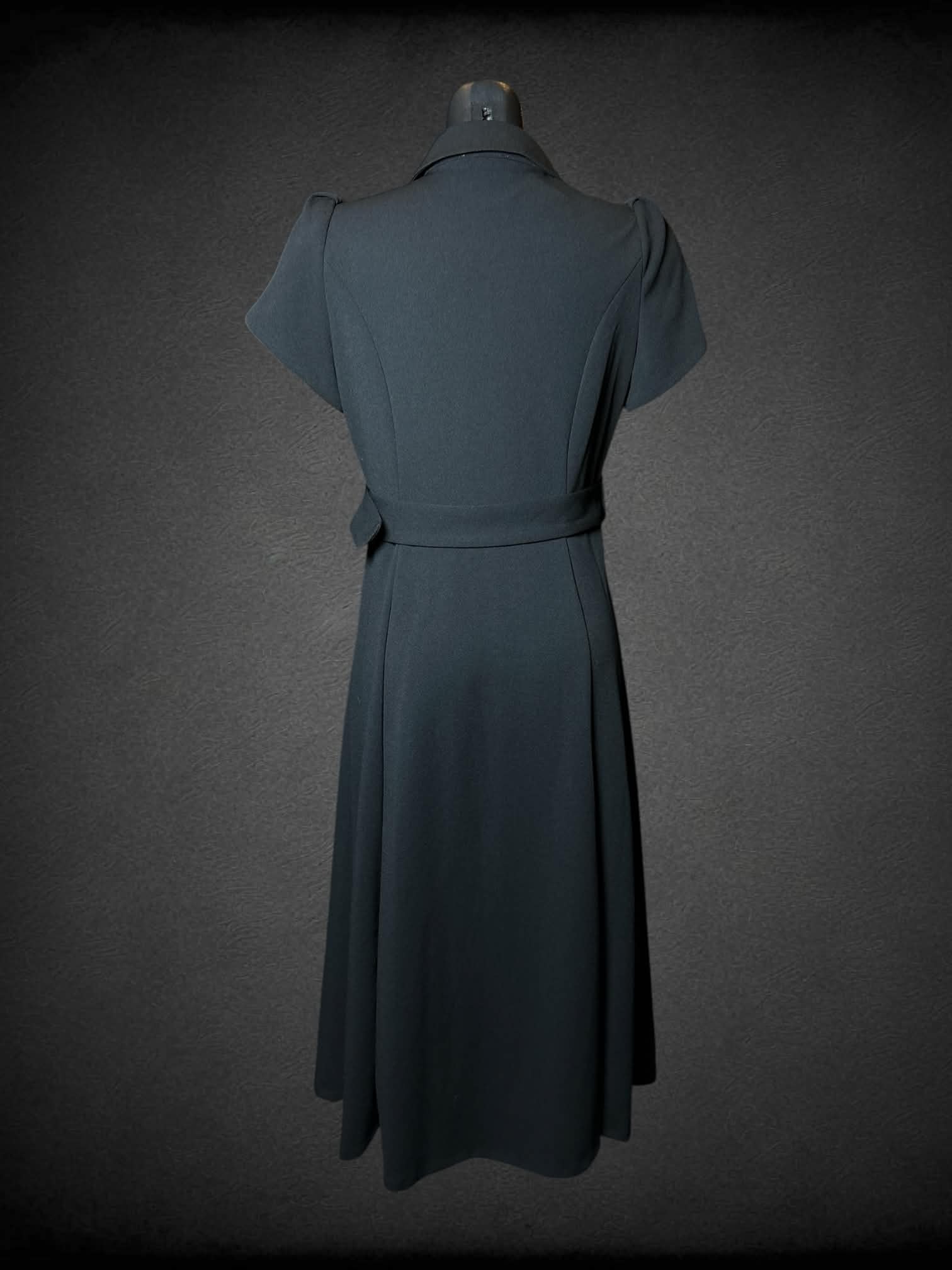 M Calvin Klein NWT black button-up dress, with padded shoulders and attached belt