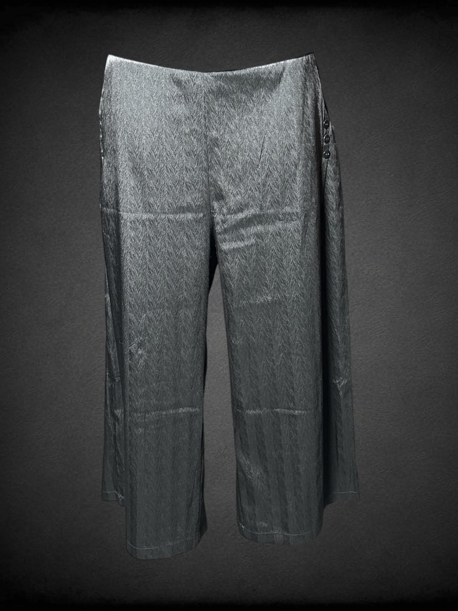 M YSHY NWT black formal flowy pants with subtle zig-zag pattern, decorative buttons, and stretch waist