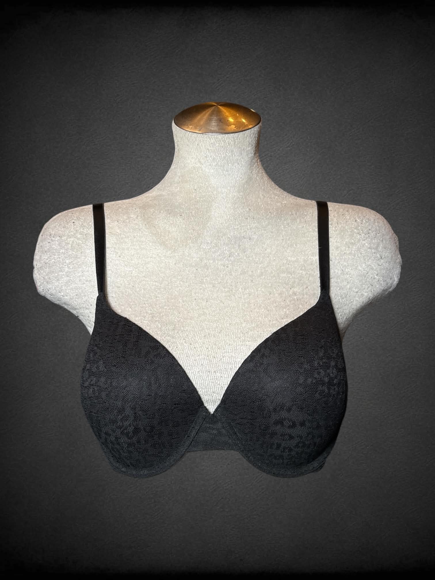 L Victoria’s Secret Pink black padded wire bra with mesh leopard print design