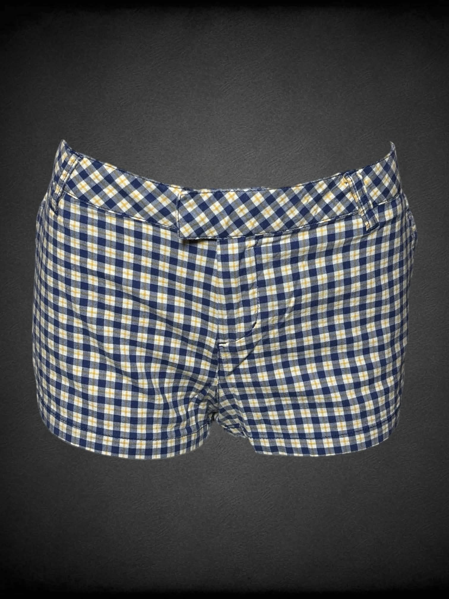 L Volco white shorts with blue & yellow plaid pattern
