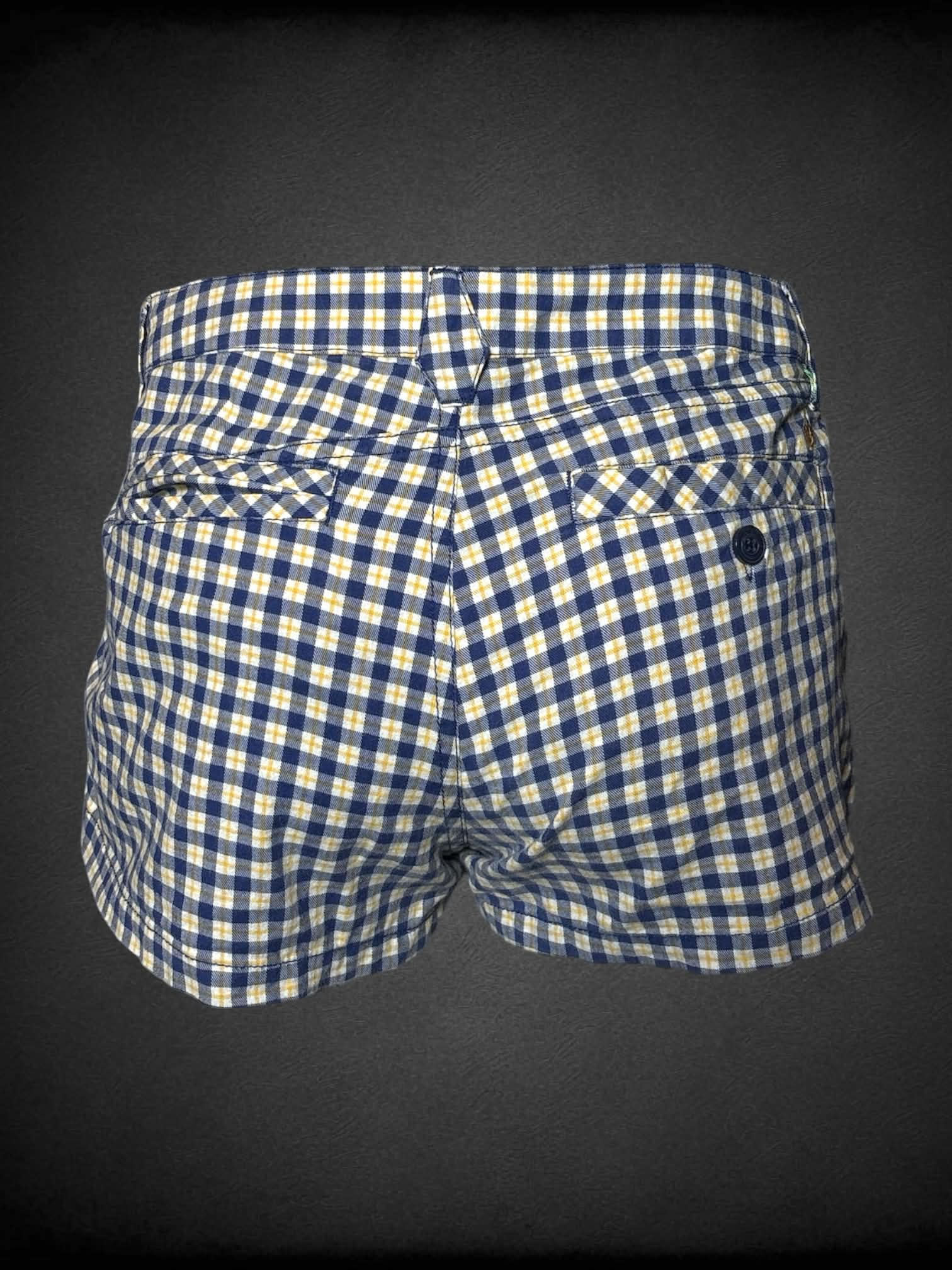 L Volco white shorts with blue & yellow plaid pattern