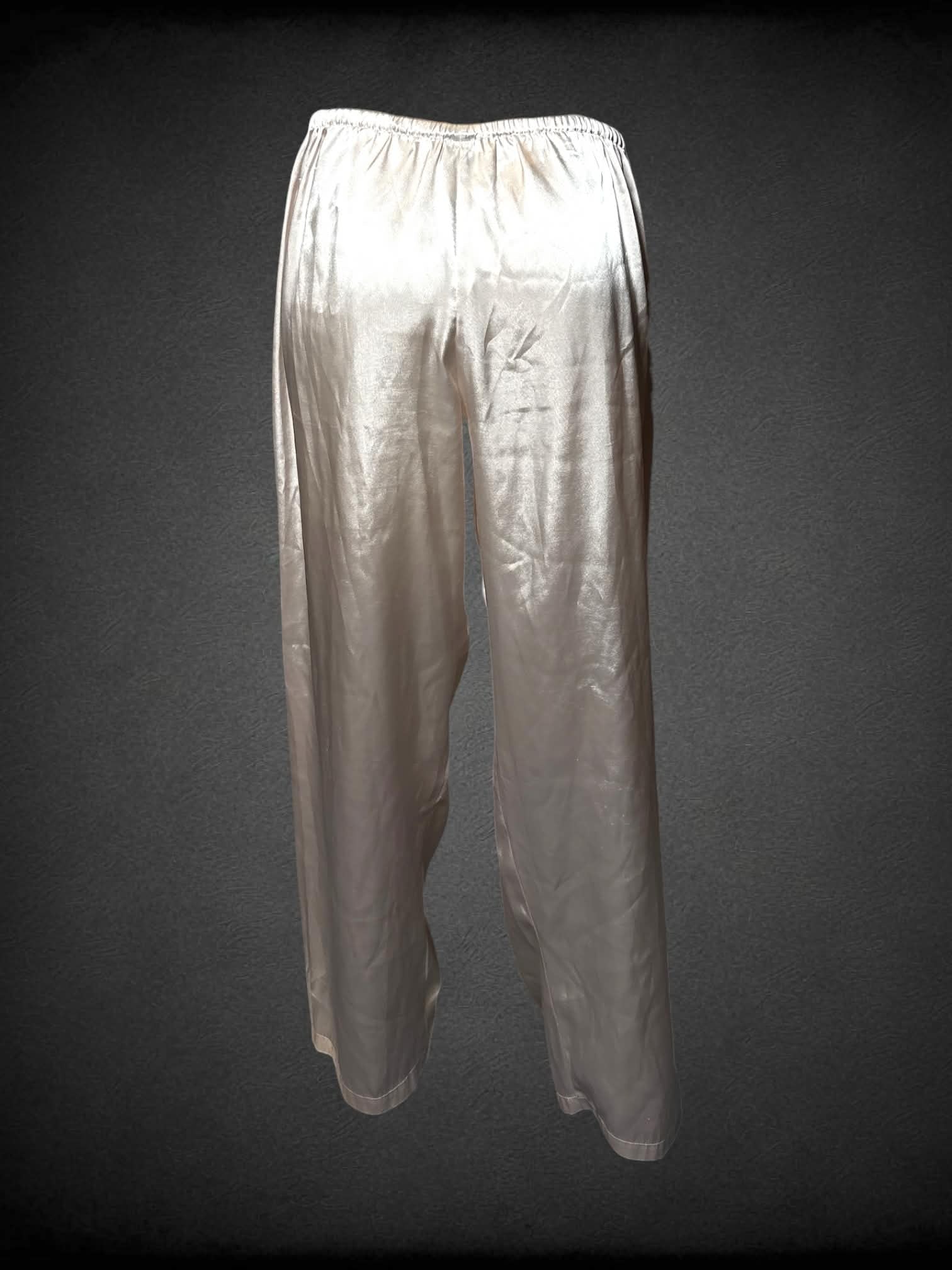 XL vintage sheer white silk-like pants with stretch waist