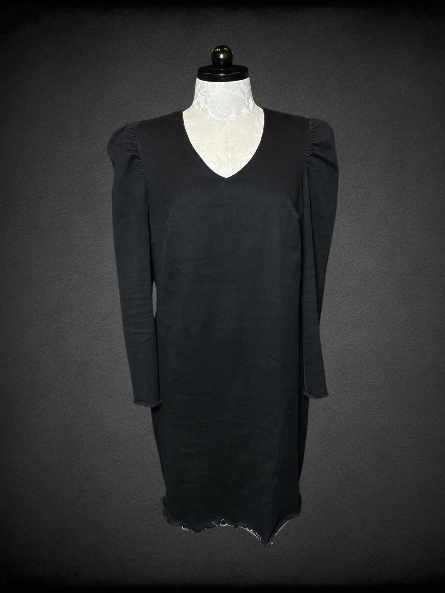 XL Eloquii black long-sleeve dress with puff shoulders, zipper on back, and zipper on sleeves