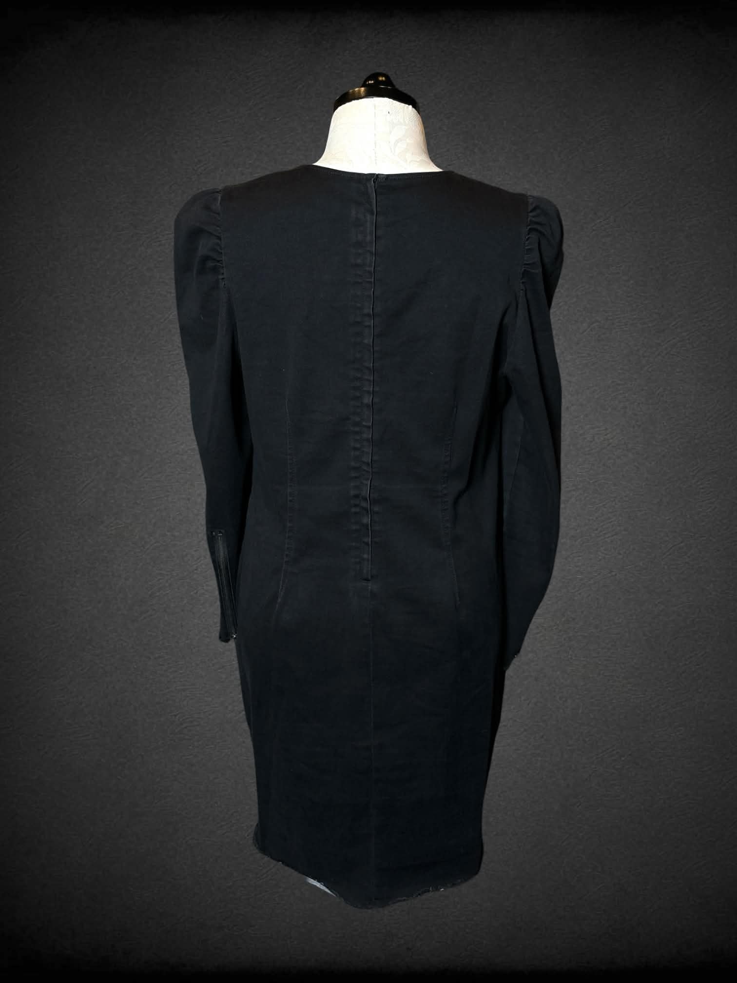 XL Eloquii black long-sleeve dress with puff shoulders, zipper on back, and zipper on sleeves